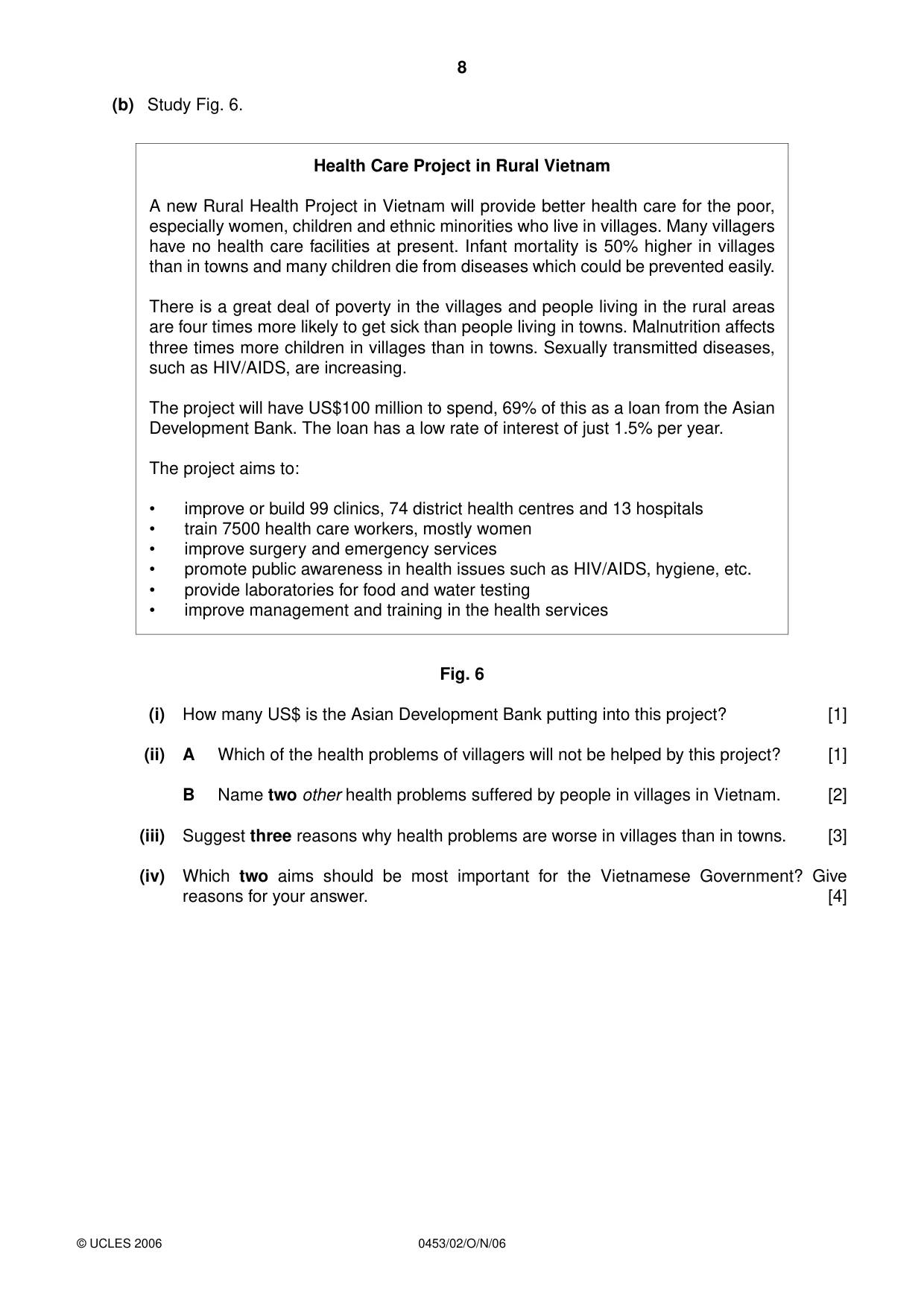 Cambridge IGCSE Development Studies 0453 2006 Oct/Nov Paper 2 · Variant 1 question paper, page 8 of 12
