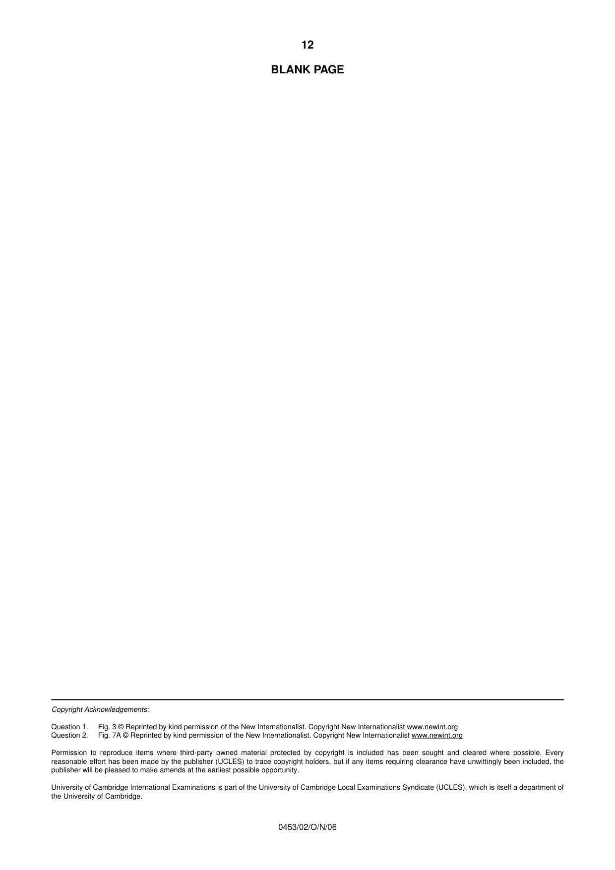 Cambridge IGCSE Development Studies 0453 2006 Oct/Nov Paper 2 · Variant 1 question paper, page 12 of 12