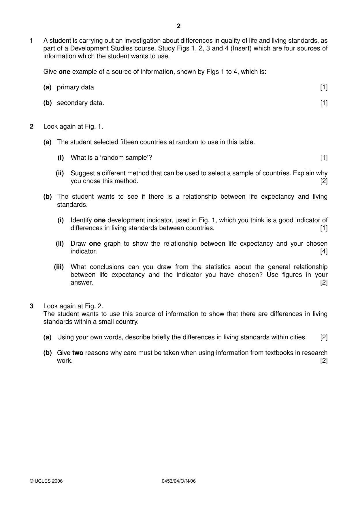 Cambridge IGCSE Development Studies 0453 2006 Oct/Nov Paper 4 · Variant 1 question paper, page 2 of 4