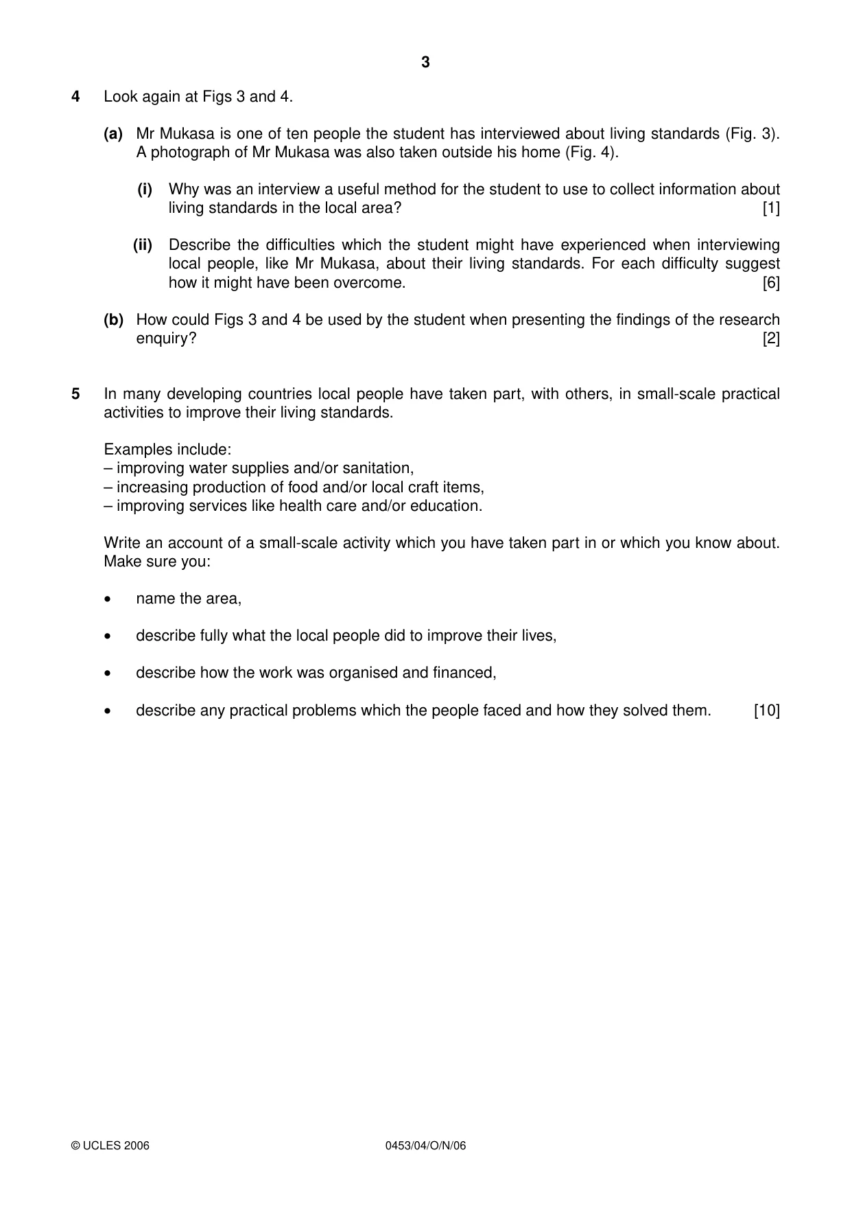 Cambridge IGCSE Development Studies 0453 2006 Oct/Nov Paper 4 · Variant 1 question paper, page 3 of 4