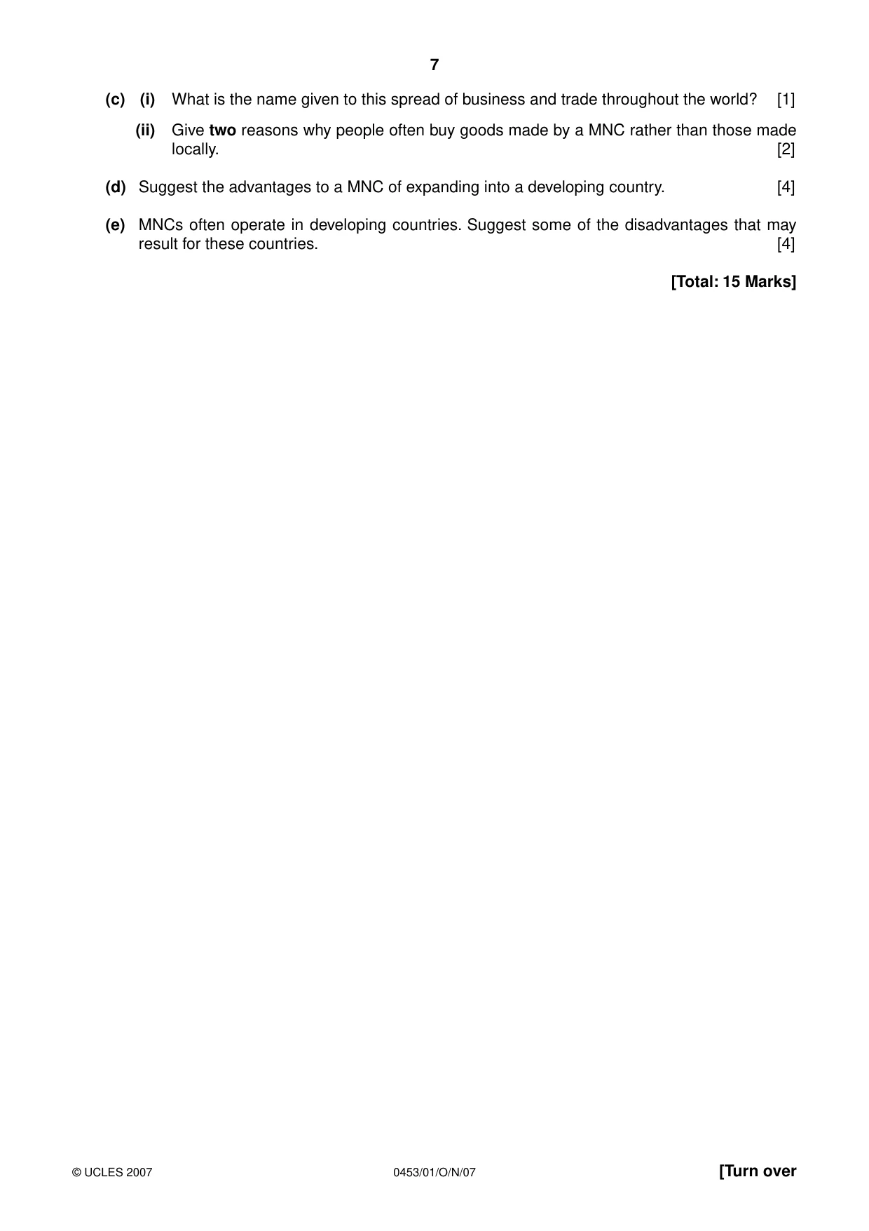 Cambridge IGCSE Development Studies 0453 2007 Oct/Nov Paper 1 · Variant 1 question paper, page 7 of 8