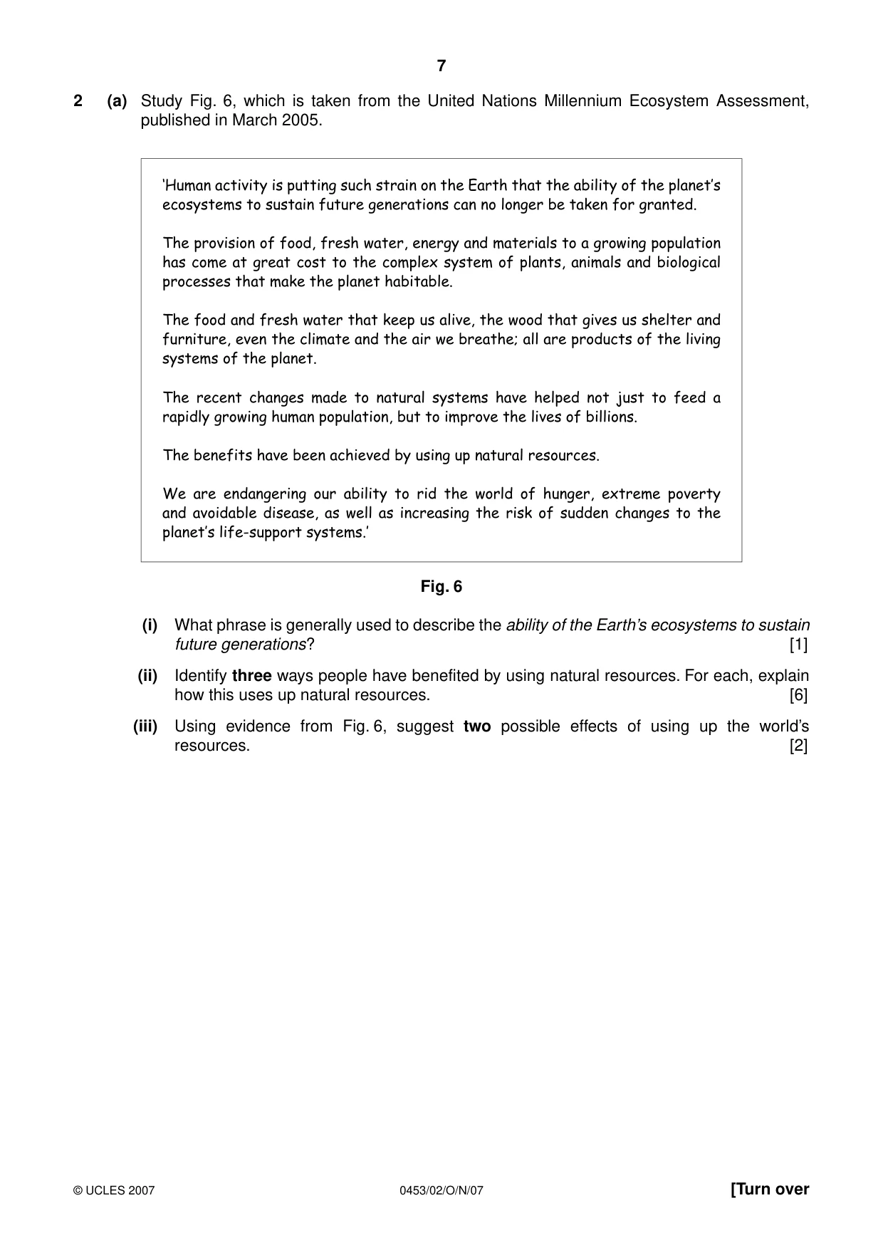 Cambridge IGCSE Development Studies 0453 2007 Oct/Nov Paper 2 · Variant 1 question paper, page 7 of 12
