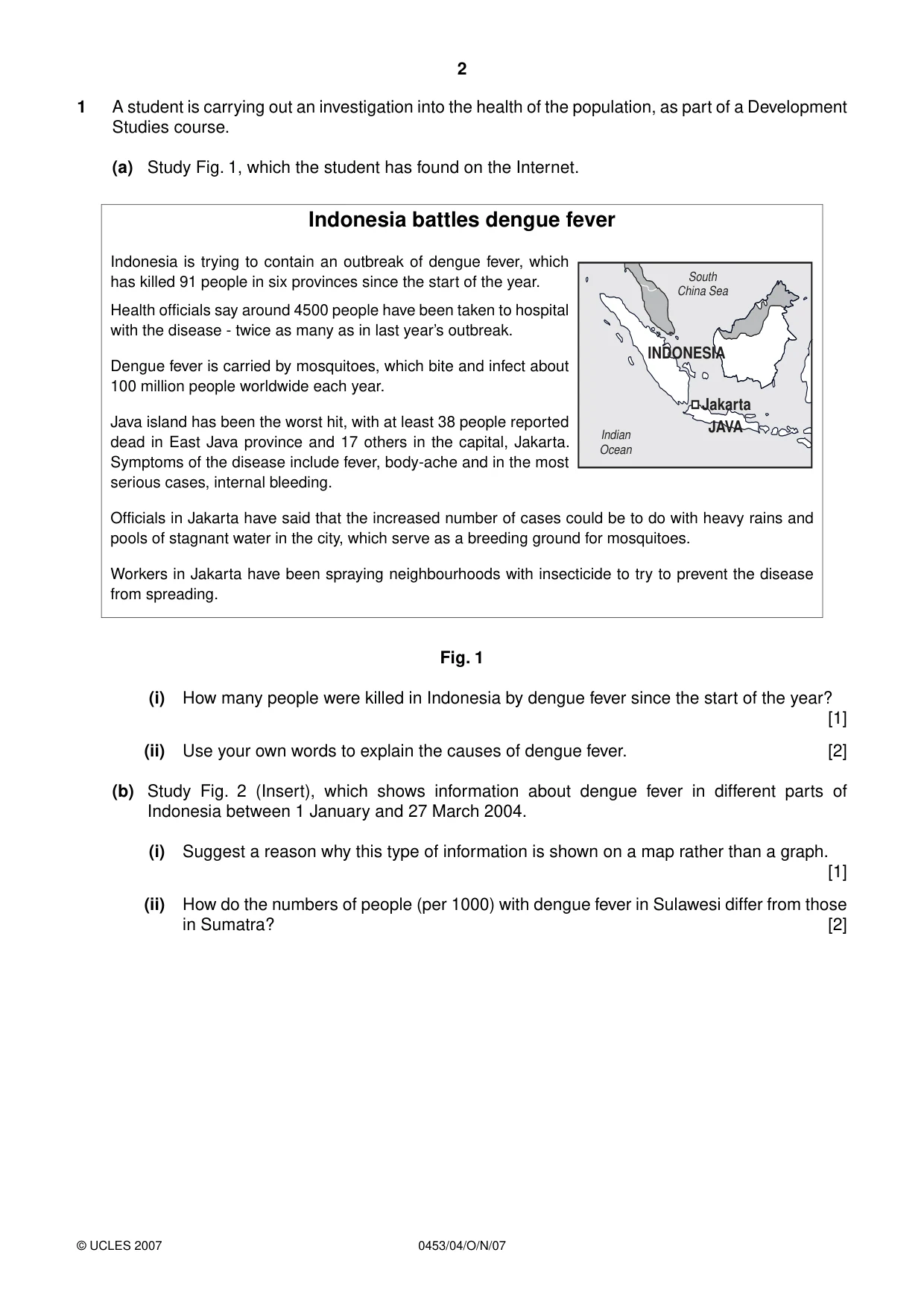 Cambridge IGCSE Development Studies 0453 2007 Oct/Nov Paper 4 · Variant 1 question paper, page 2 of 4