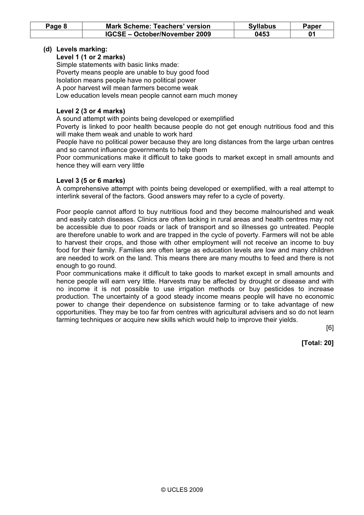 Mark scheme, page 8 of 8