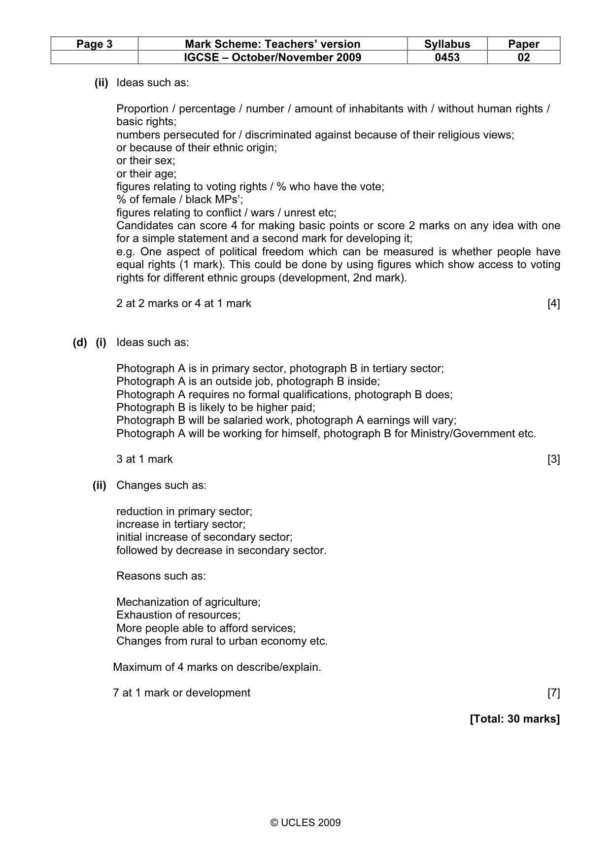 Mark scheme, page 3 of 7