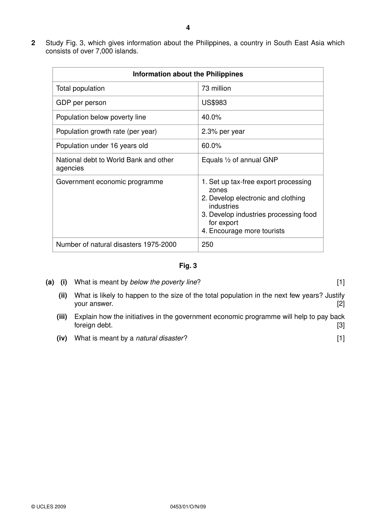Cambridge IGCSE Development Studies 0453 2009 Oct/Nov Paper 1 · Variant 1 question paper, page 4 of 12