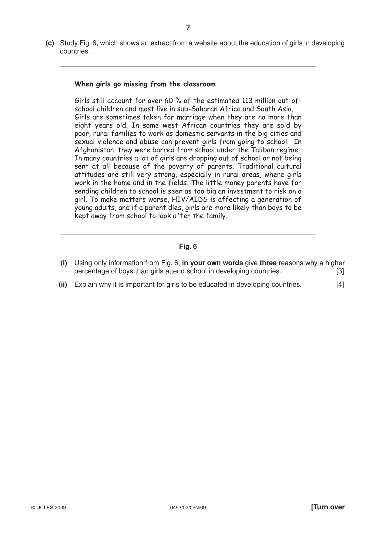 Cambridge IGCSE Development Studies 0453 2009 Oct/Nov Paper 2 · Variant 1 question paper, page 7 of 12