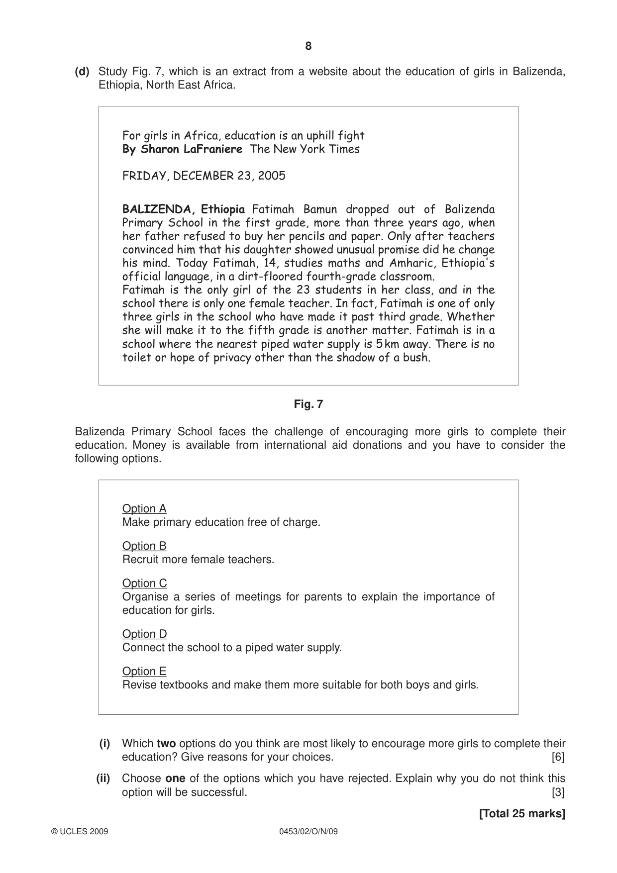 Cambridge IGCSE Development Studies 0453 2009 Oct/Nov Paper 2 · Variant 1 question paper, page 8 of 12