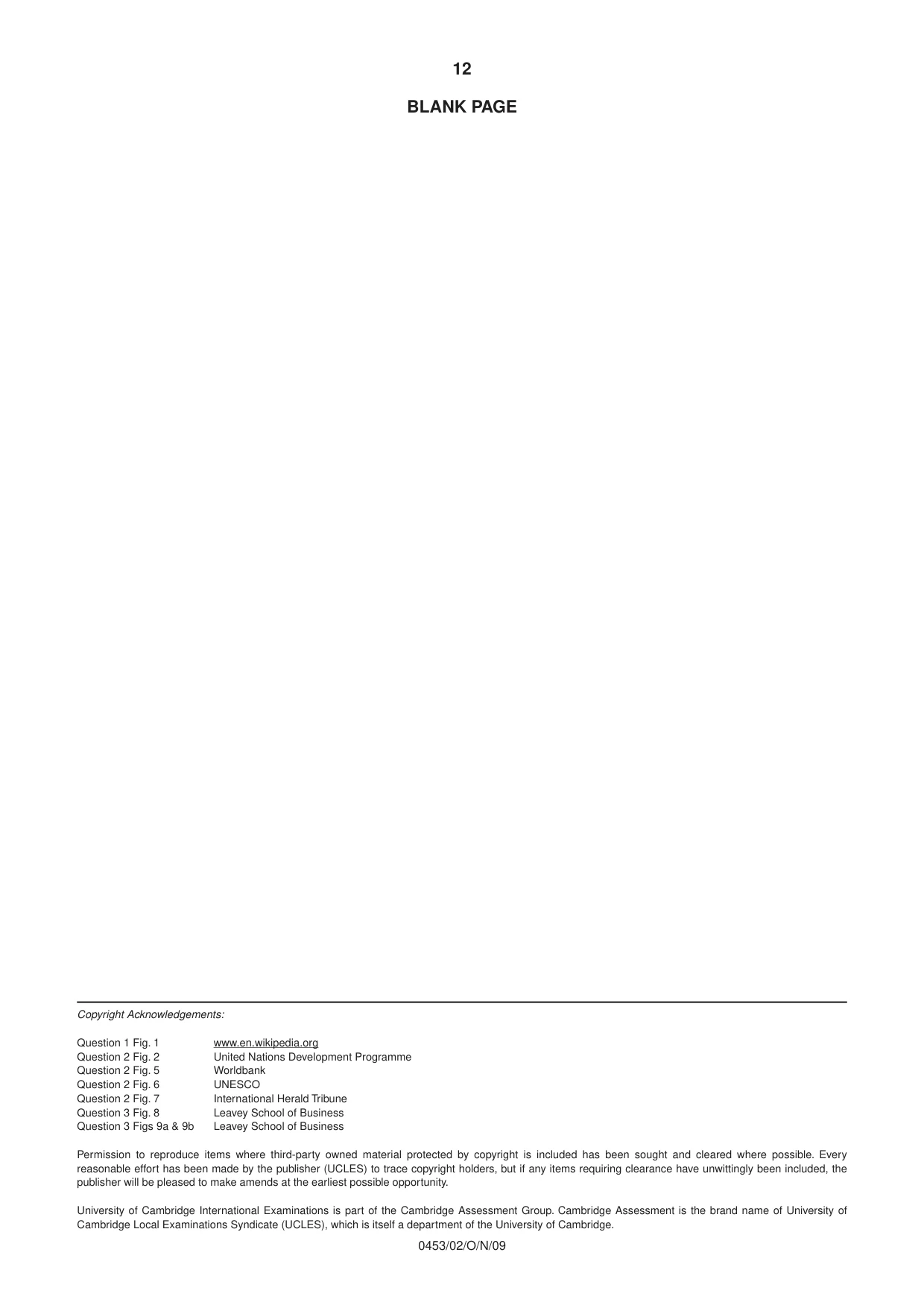 Cambridge IGCSE Development Studies 0453 2009 Oct/Nov Paper 2 · Variant 1 question paper, page 12 of 12