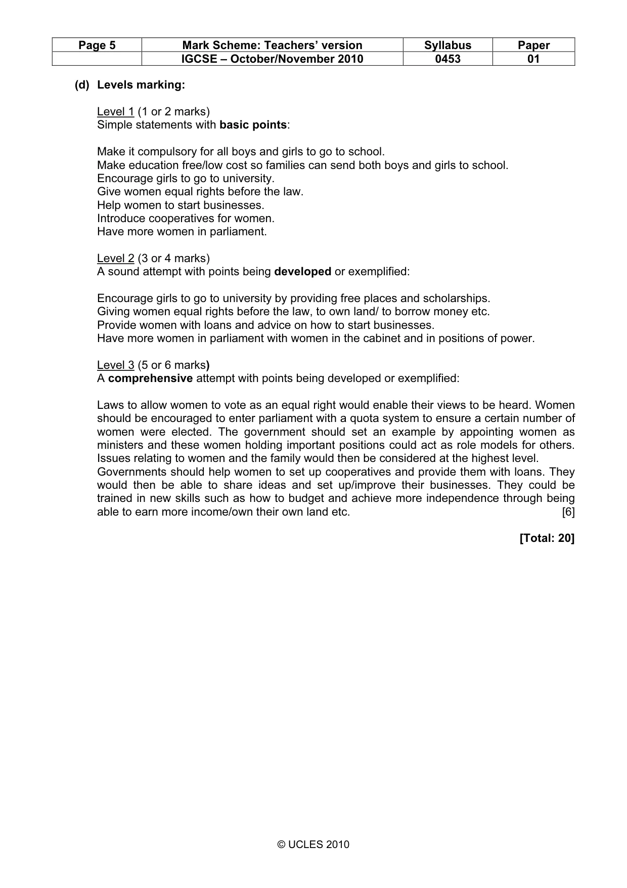 Mark scheme, page 5 of 9
