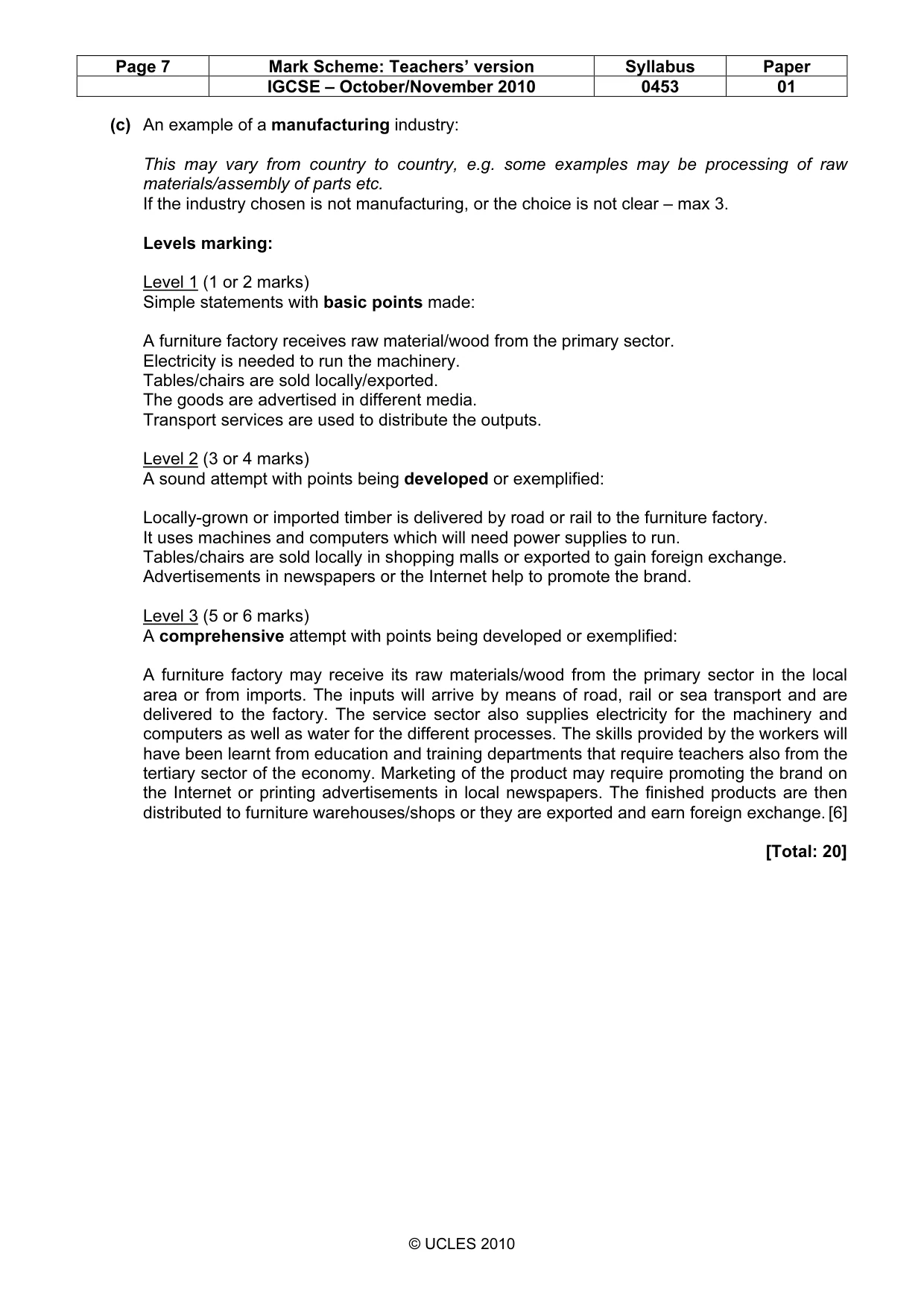 Mark scheme, page 7 of 9