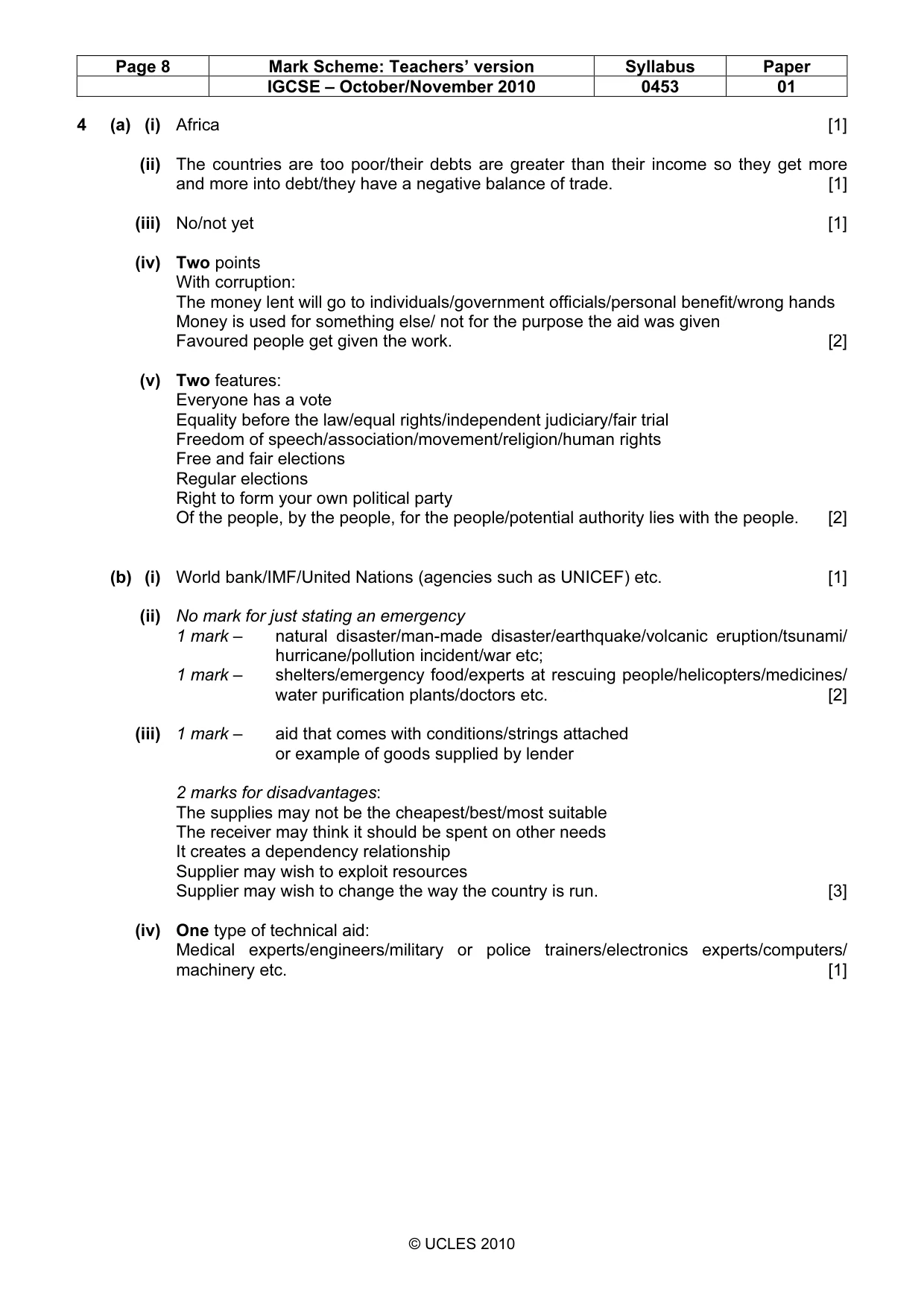 Mark scheme, page 8 of 9