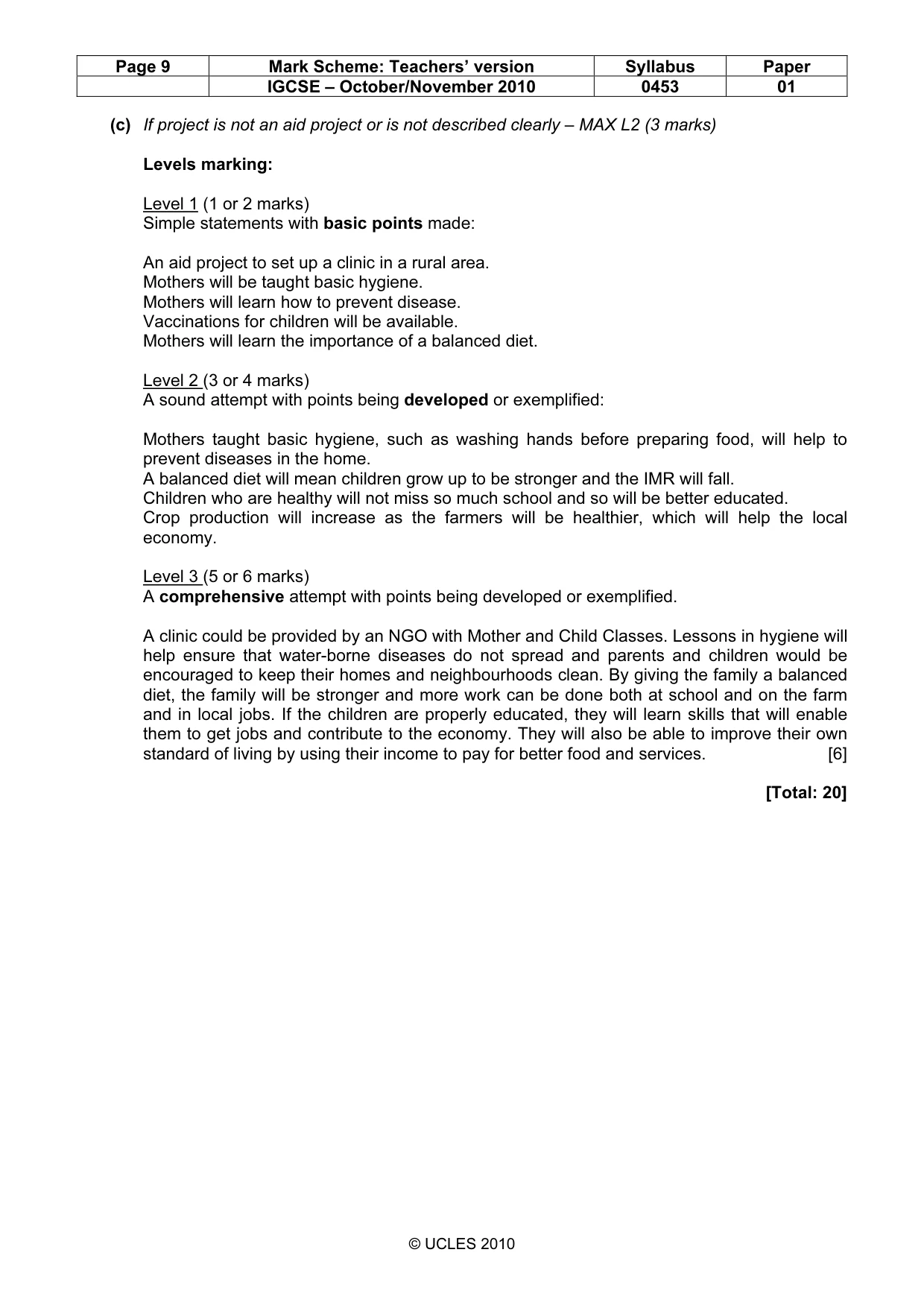 Mark scheme, page 9 of 9