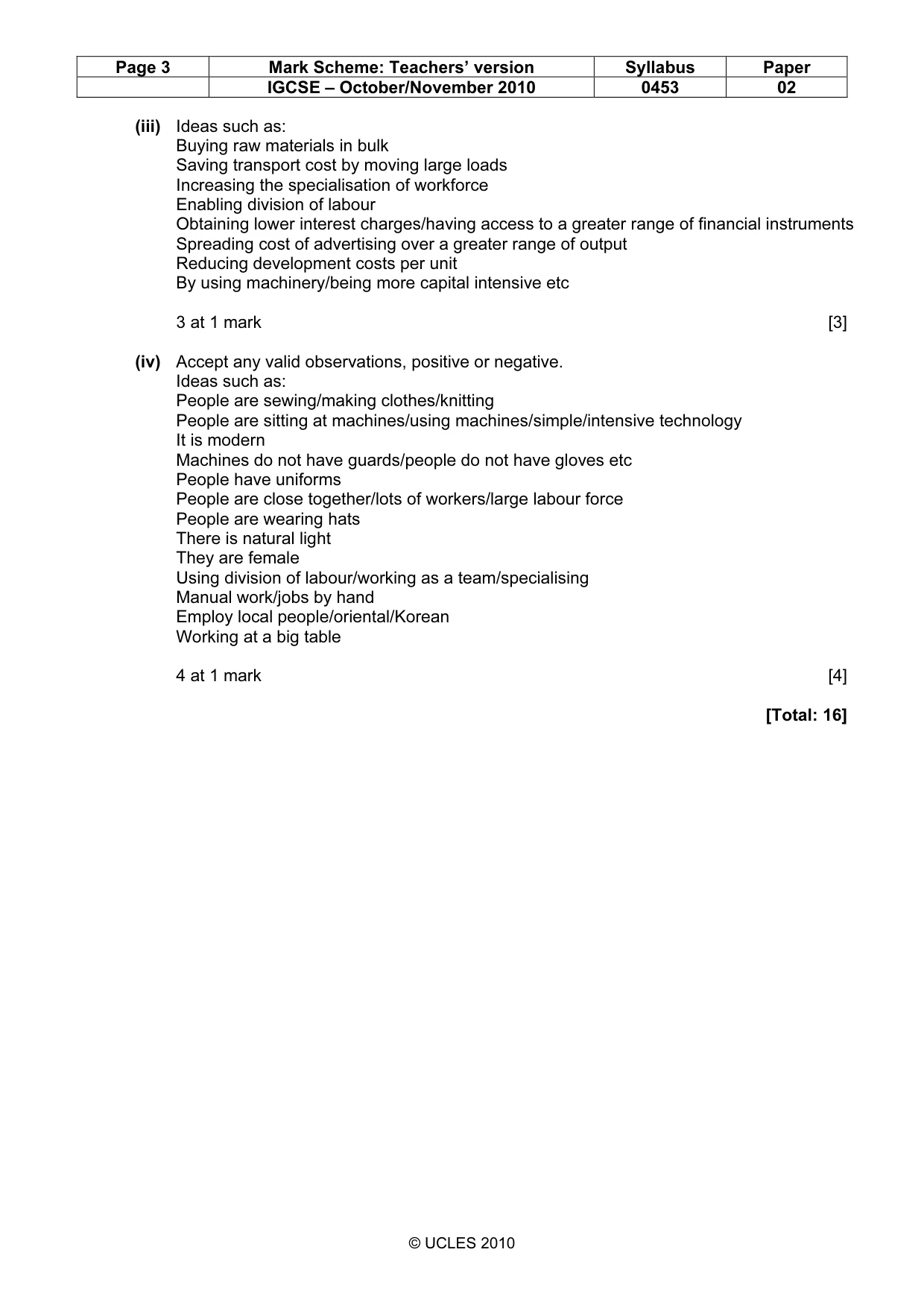 Mark scheme, page 3 of 9