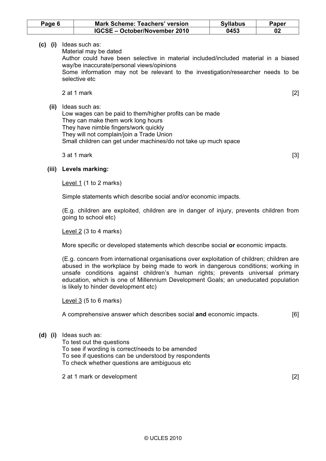 Mark scheme, page 6 of 9
