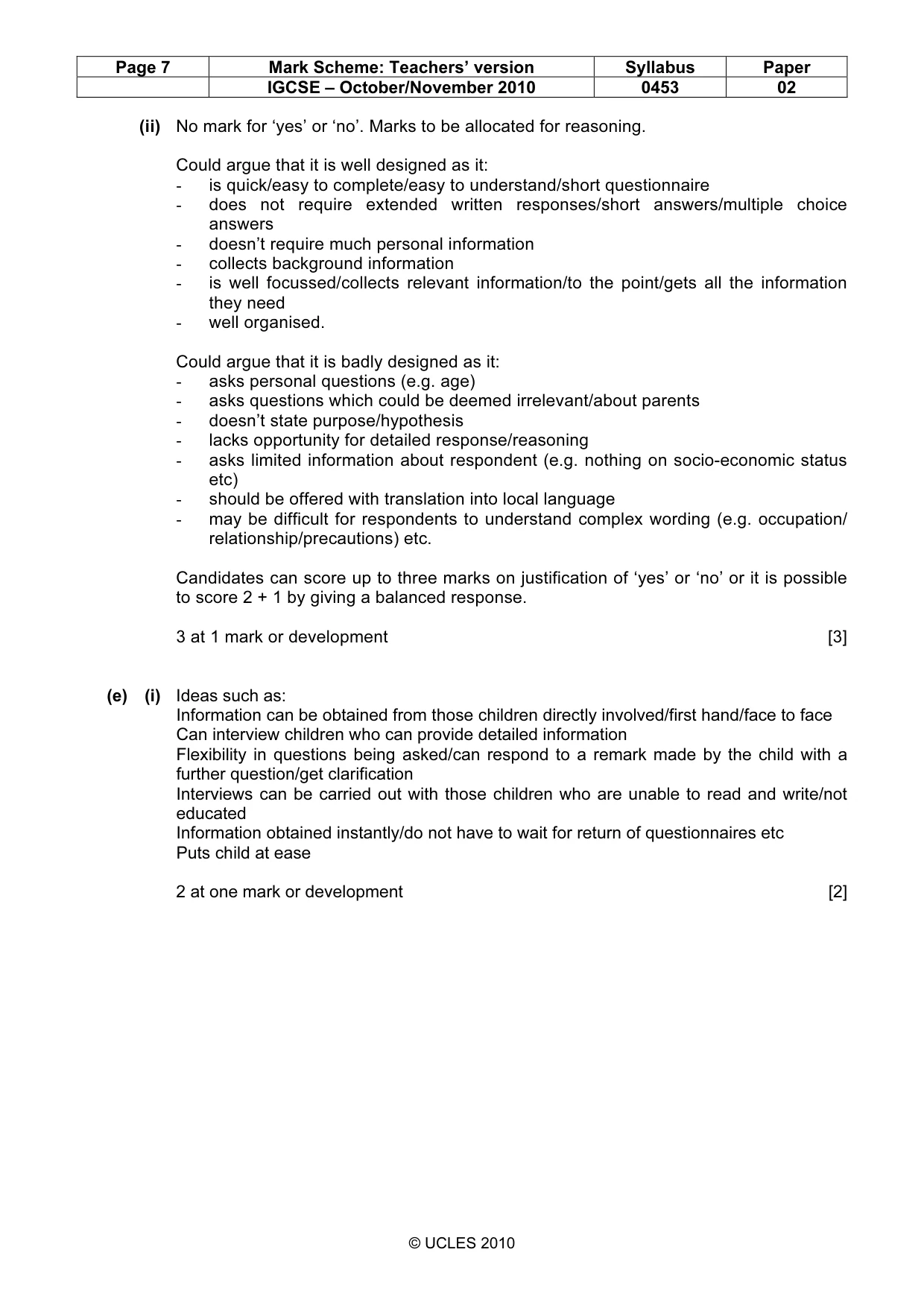 Mark scheme, page 7 of 9