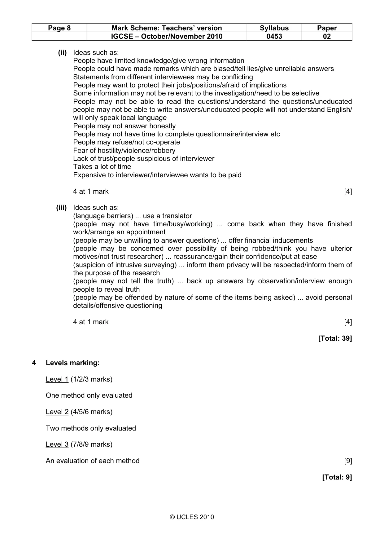 Mark scheme, page 8 of 9
