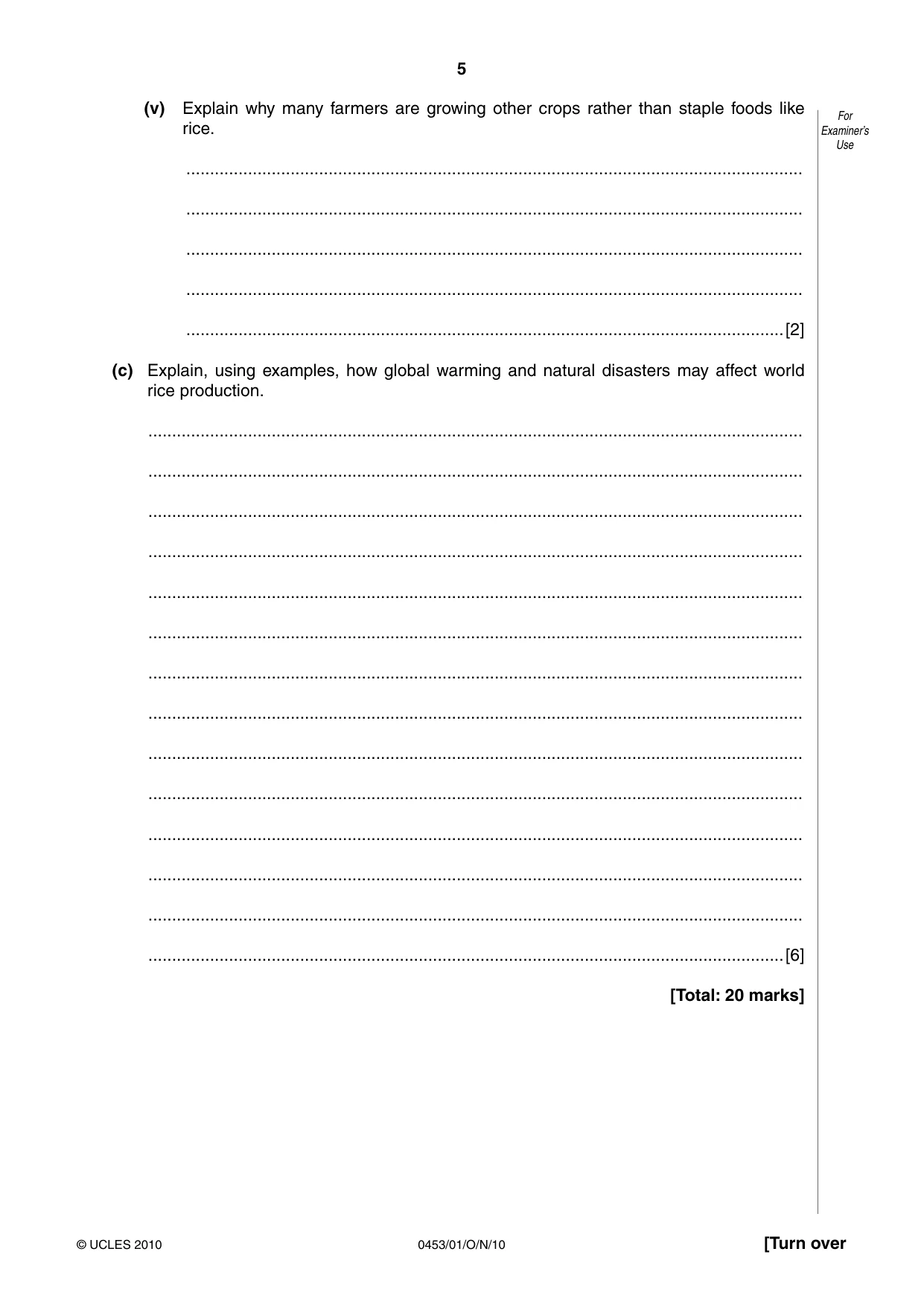Cambridge IGCSE Development Studies 0453 2010 Oct/Nov Paper 1 · Variant 1 question paper, page 5 of 20