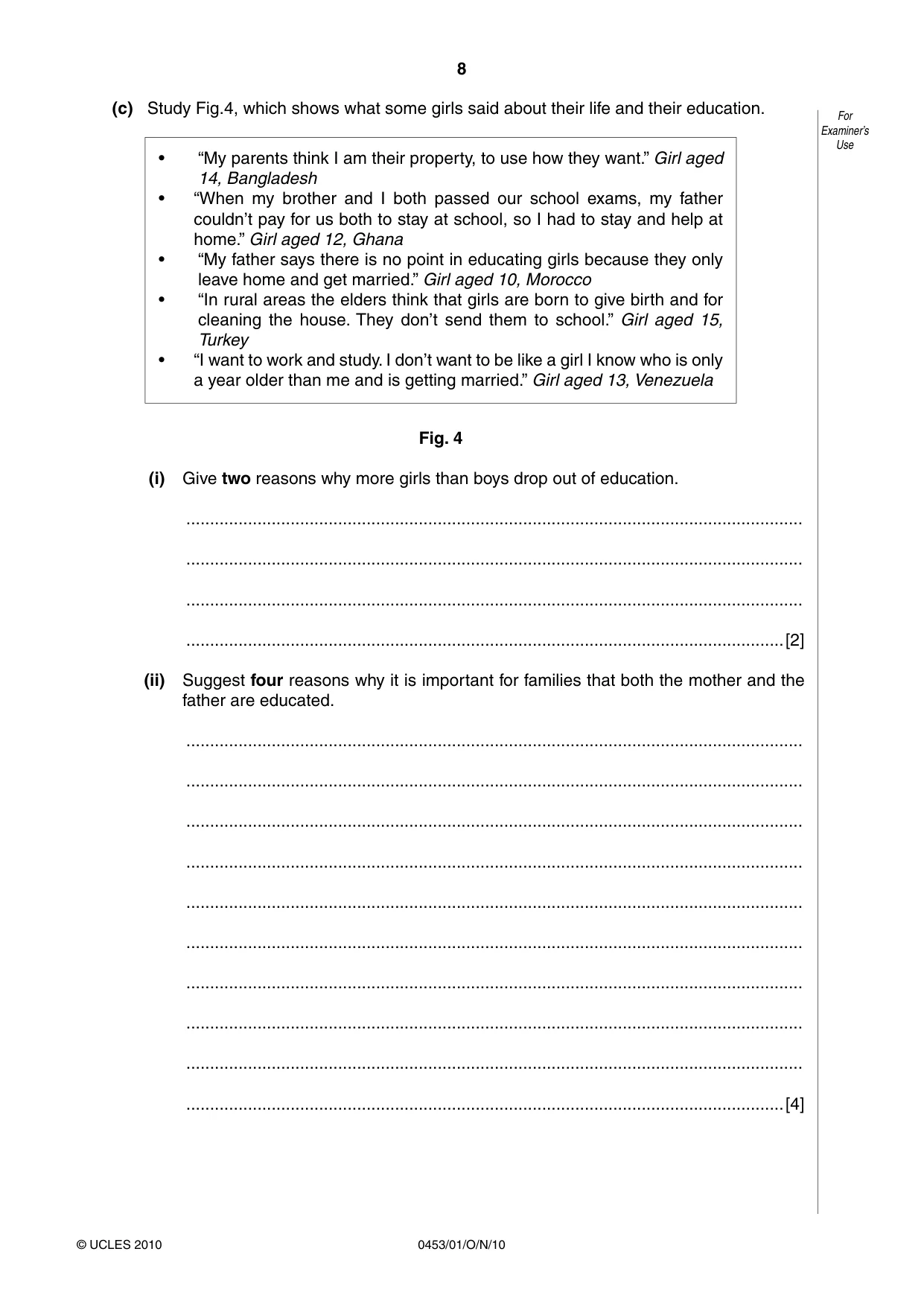 Cambridge IGCSE Development Studies 0453 2010 Oct/Nov Paper 1 · Variant 1 question paper, page 8 of 20