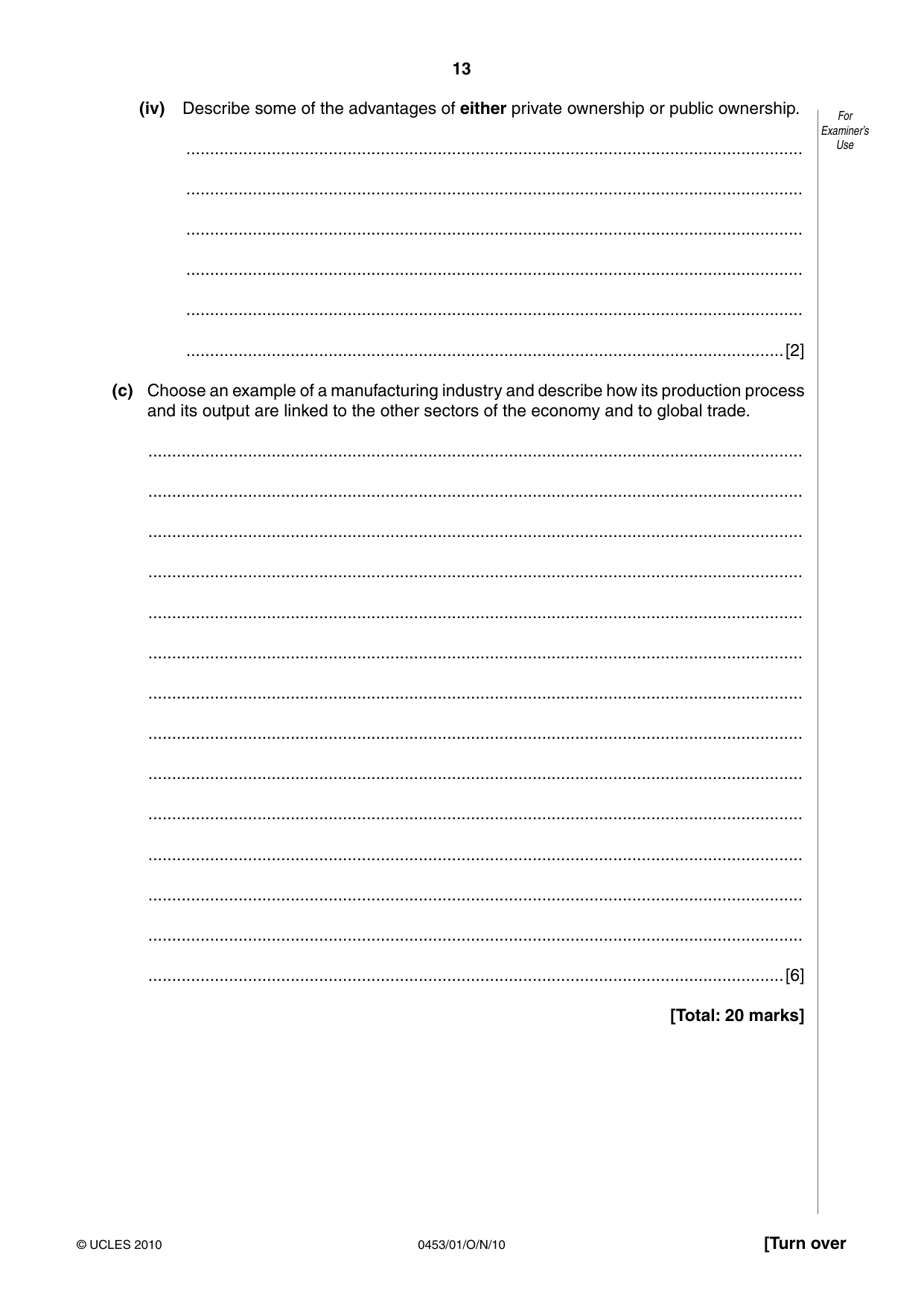 Cambridge IGCSE Development Studies 0453 2010 Oct/Nov Paper 1 · Variant 1 question paper, page 13 of 20