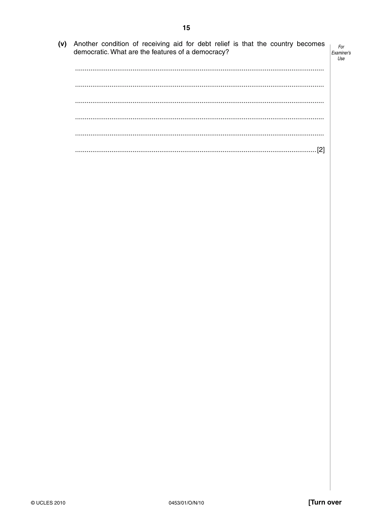 Cambridge IGCSE Development Studies 0453 2010 Oct/Nov Paper 1 · Variant 1 question paper, page 15 of 20