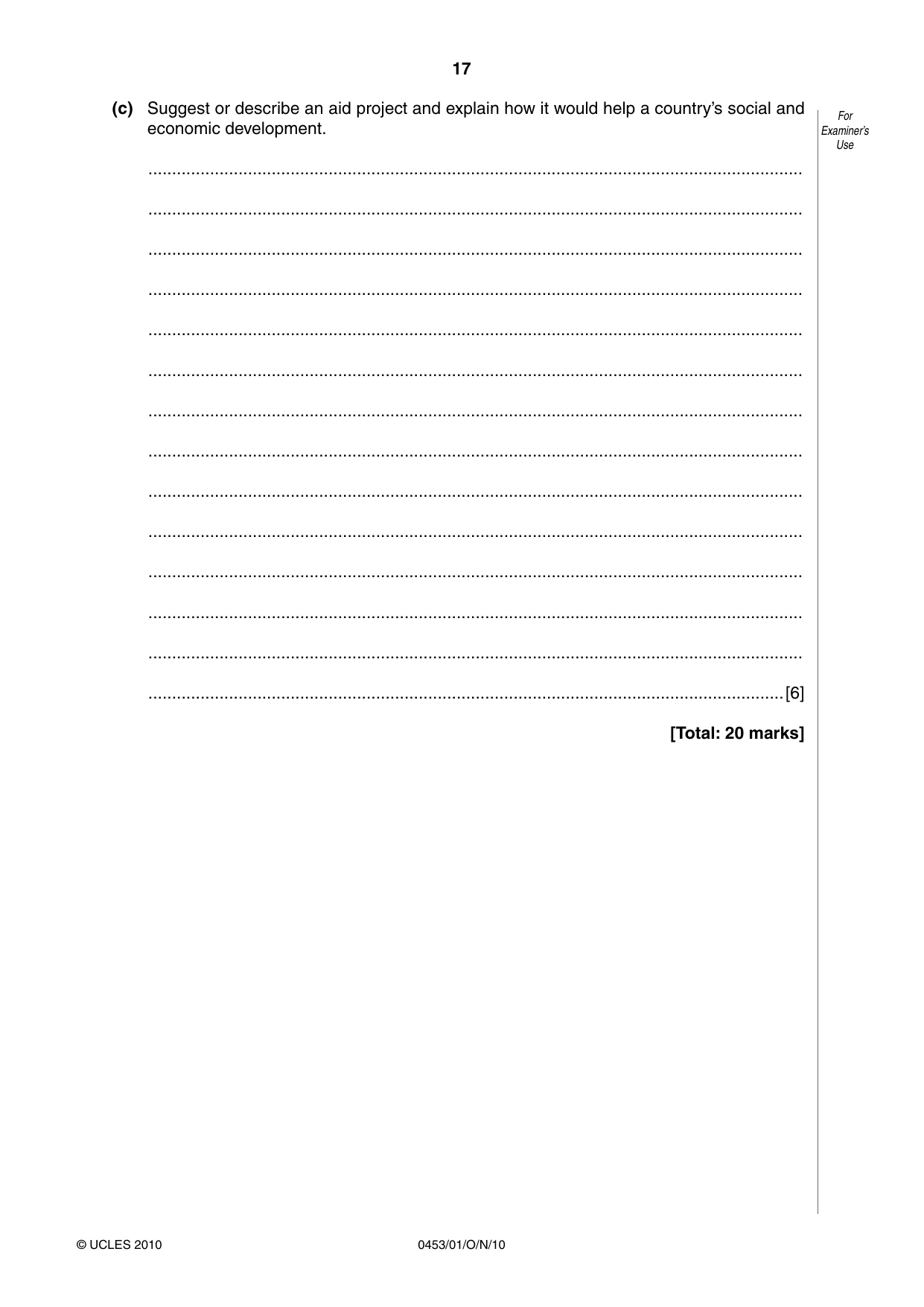 Cambridge IGCSE Development Studies 0453 2010 Oct/Nov Paper 1 · Variant 1 question paper, page 17 of 20