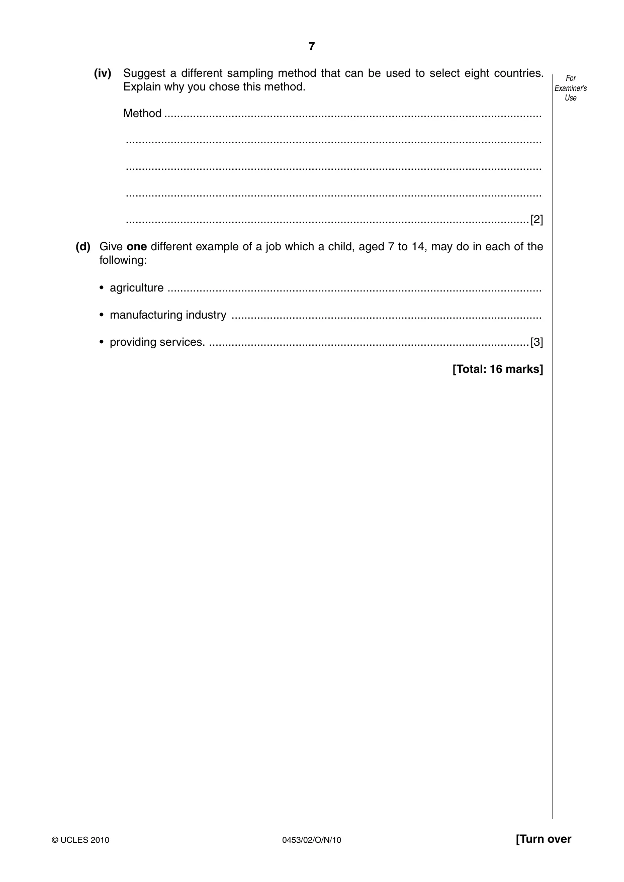 Cambridge IGCSE Development Studies 0453 2010 Oct/Nov Paper 2 · Variant 1 question paper, page 7 of 16