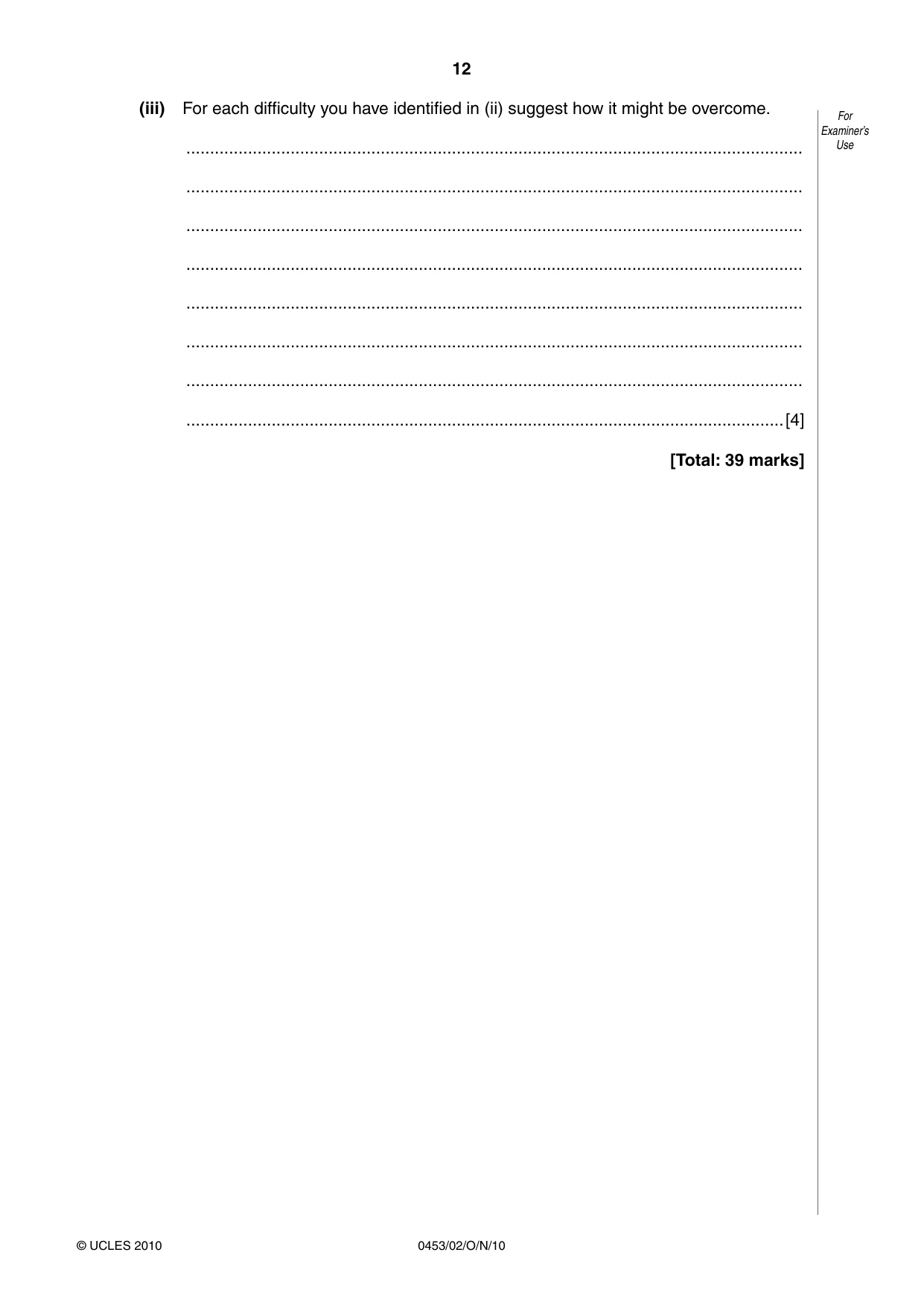 Cambridge IGCSE Development Studies 0453 2010 Oct/Nov Paper 2 · Variant 1 question paper, page 12 of 16