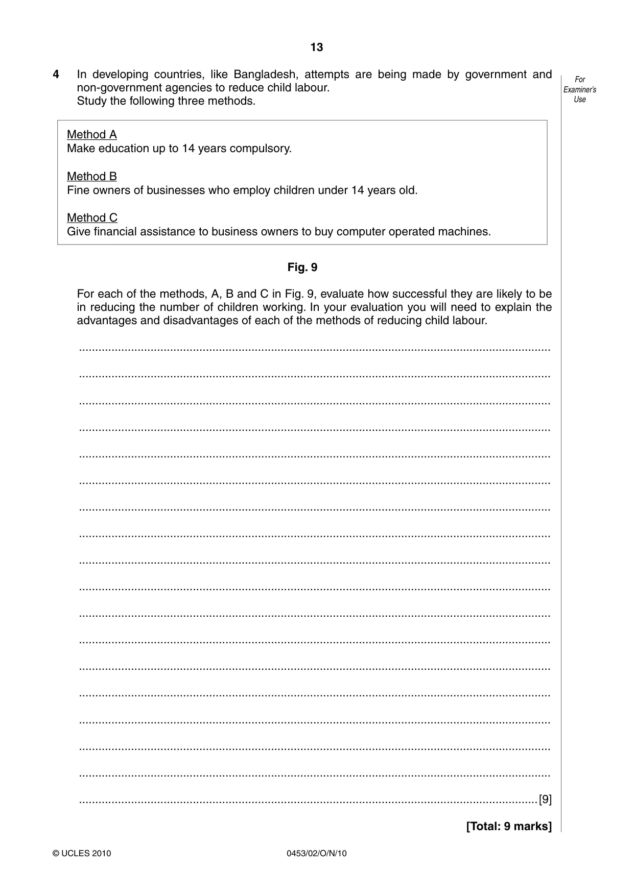 Cambridge IGCSE Development Studies 0453 2010 Oct/Nov Paper 2 · Variant 1 question paper, page 13 of 16