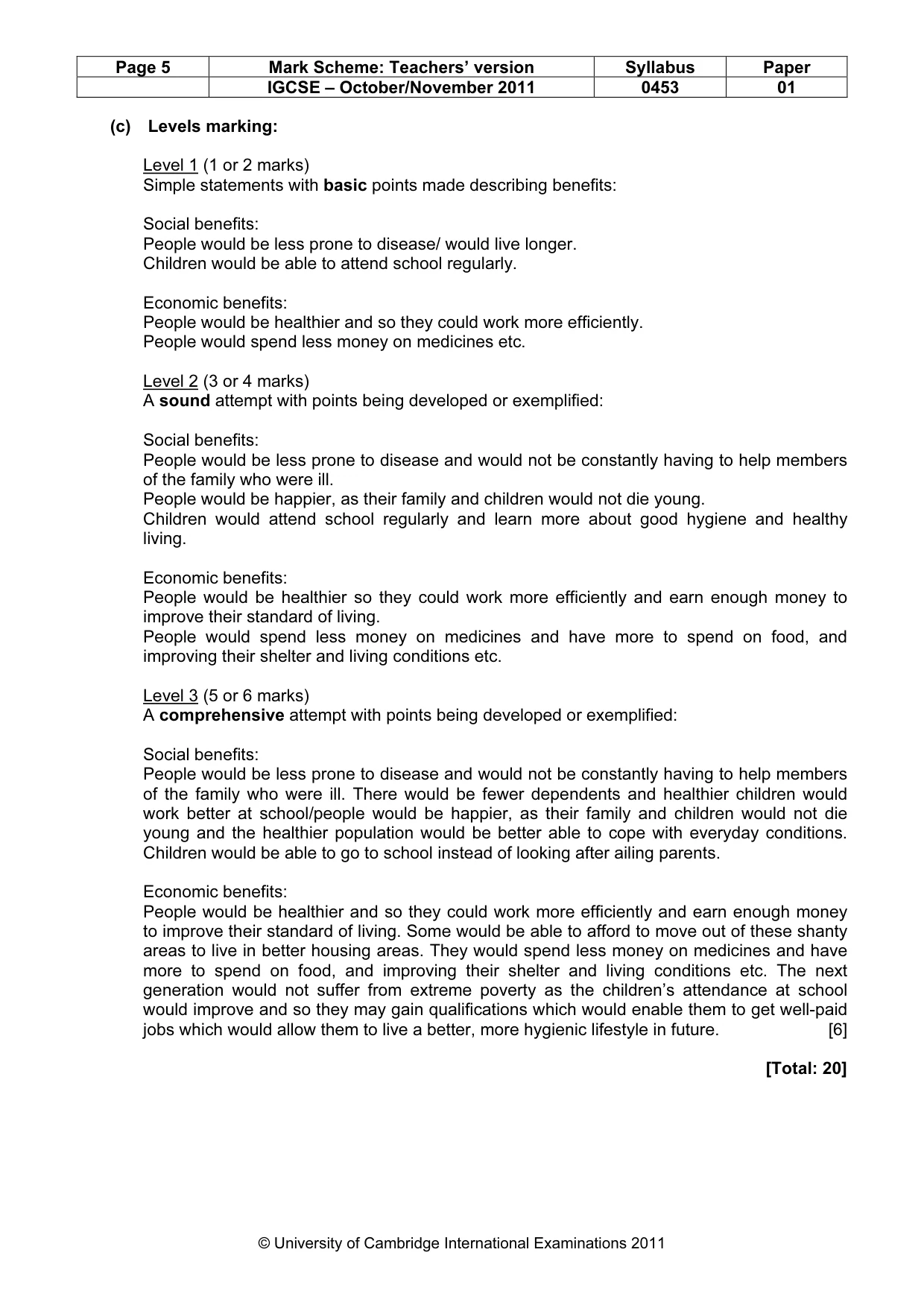 Mark scheme, page 5 of 9