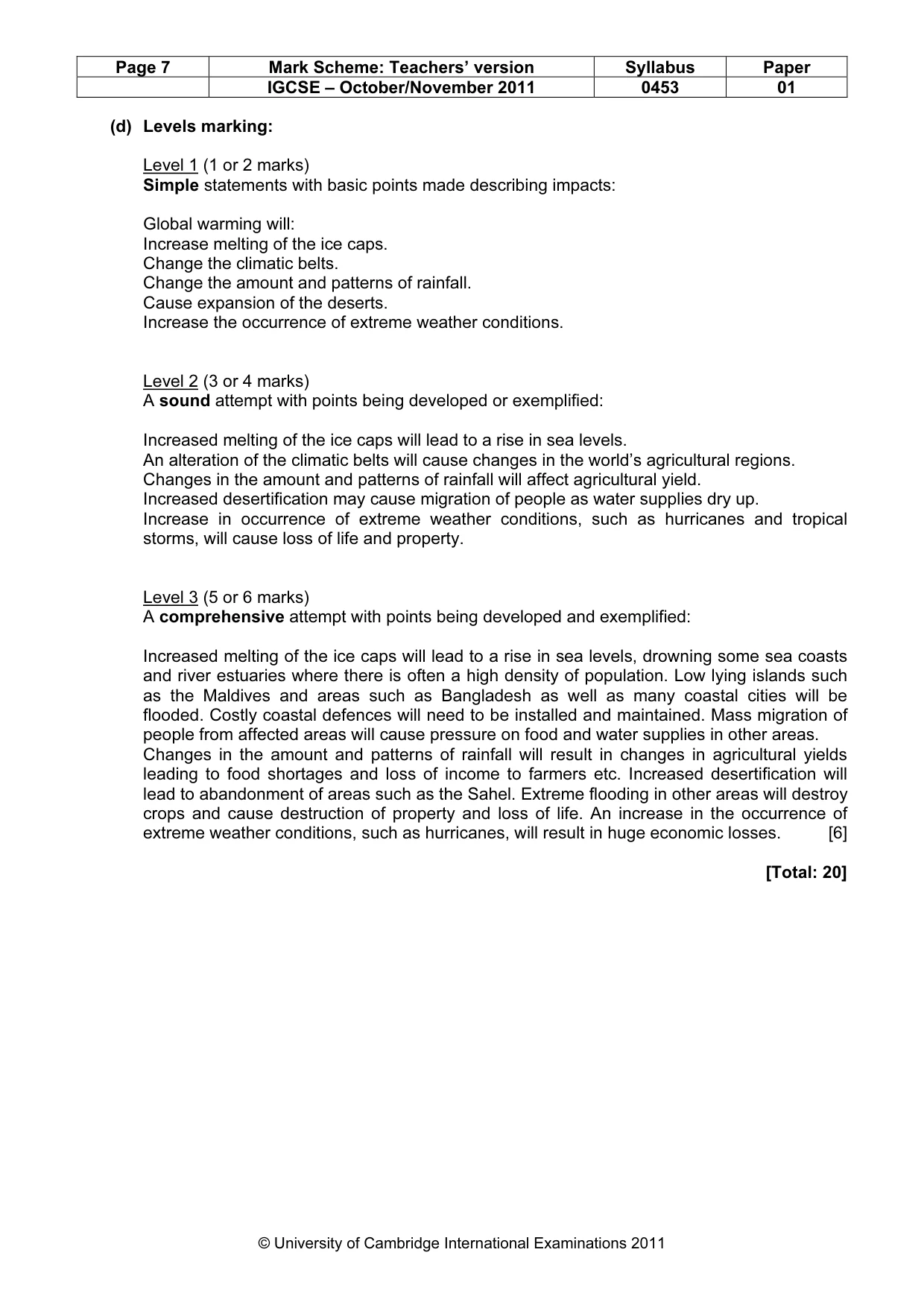 Mark scheme, page 7 of 9