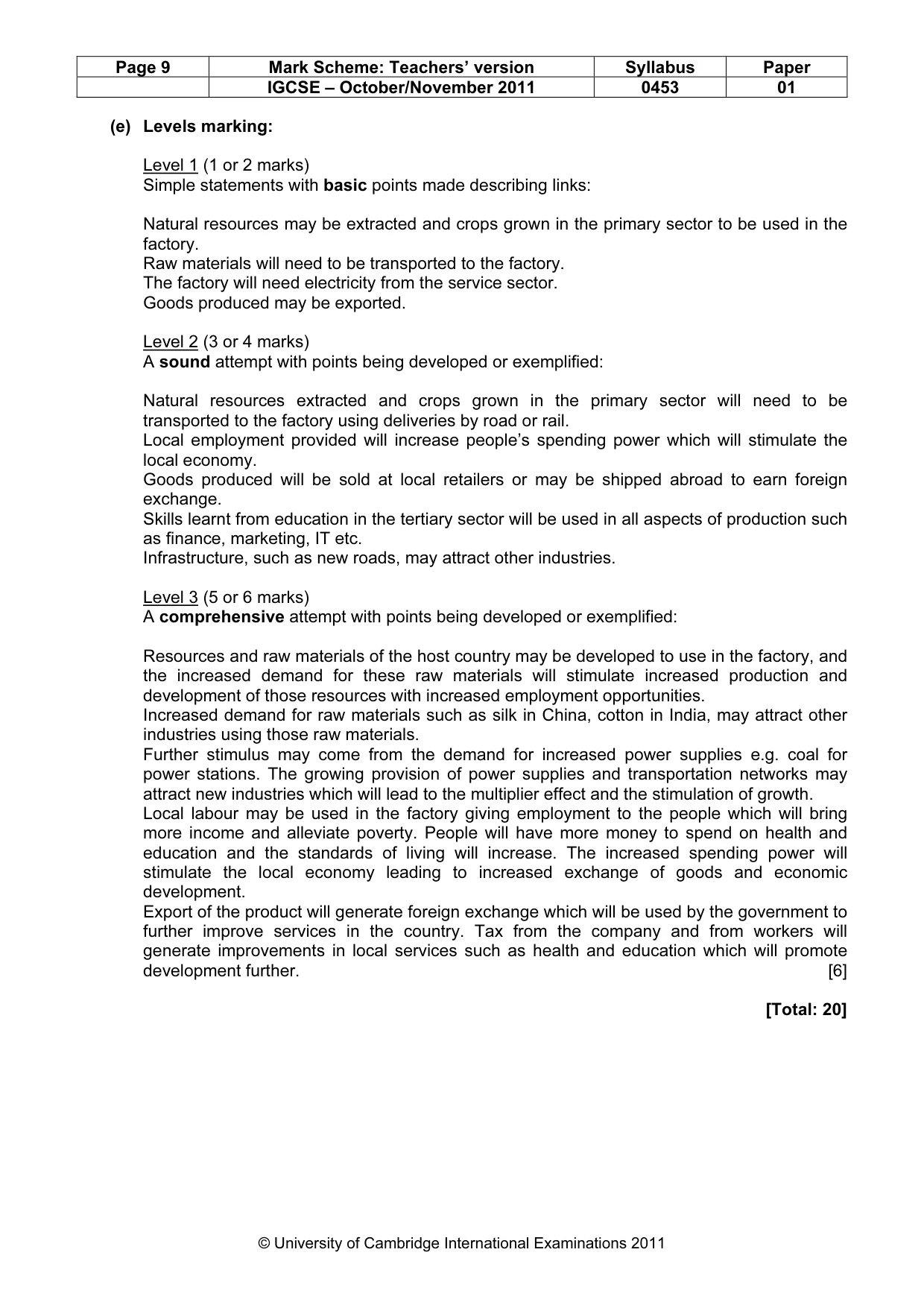 Mark scheme, page 9 of 9