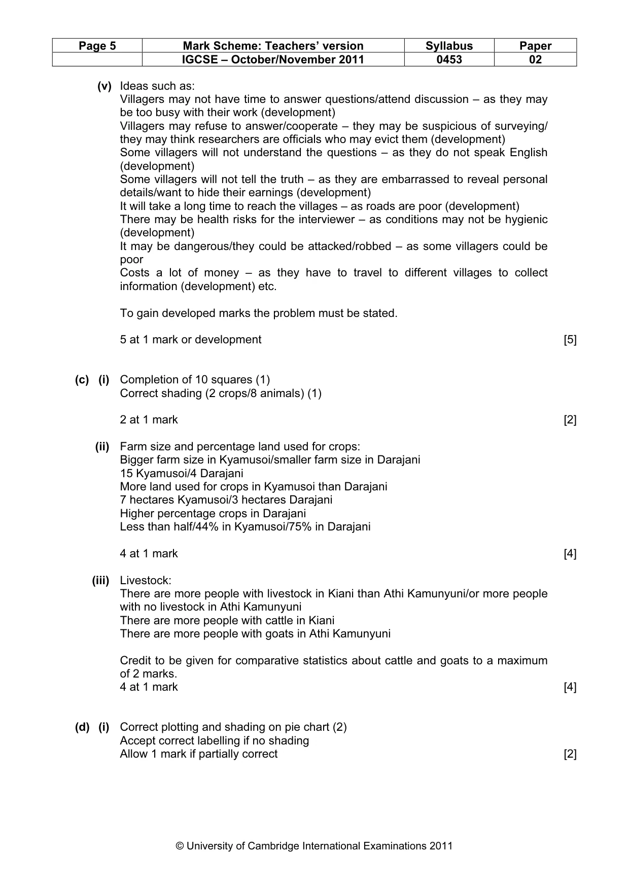Mark scheme, page 5 of 7
