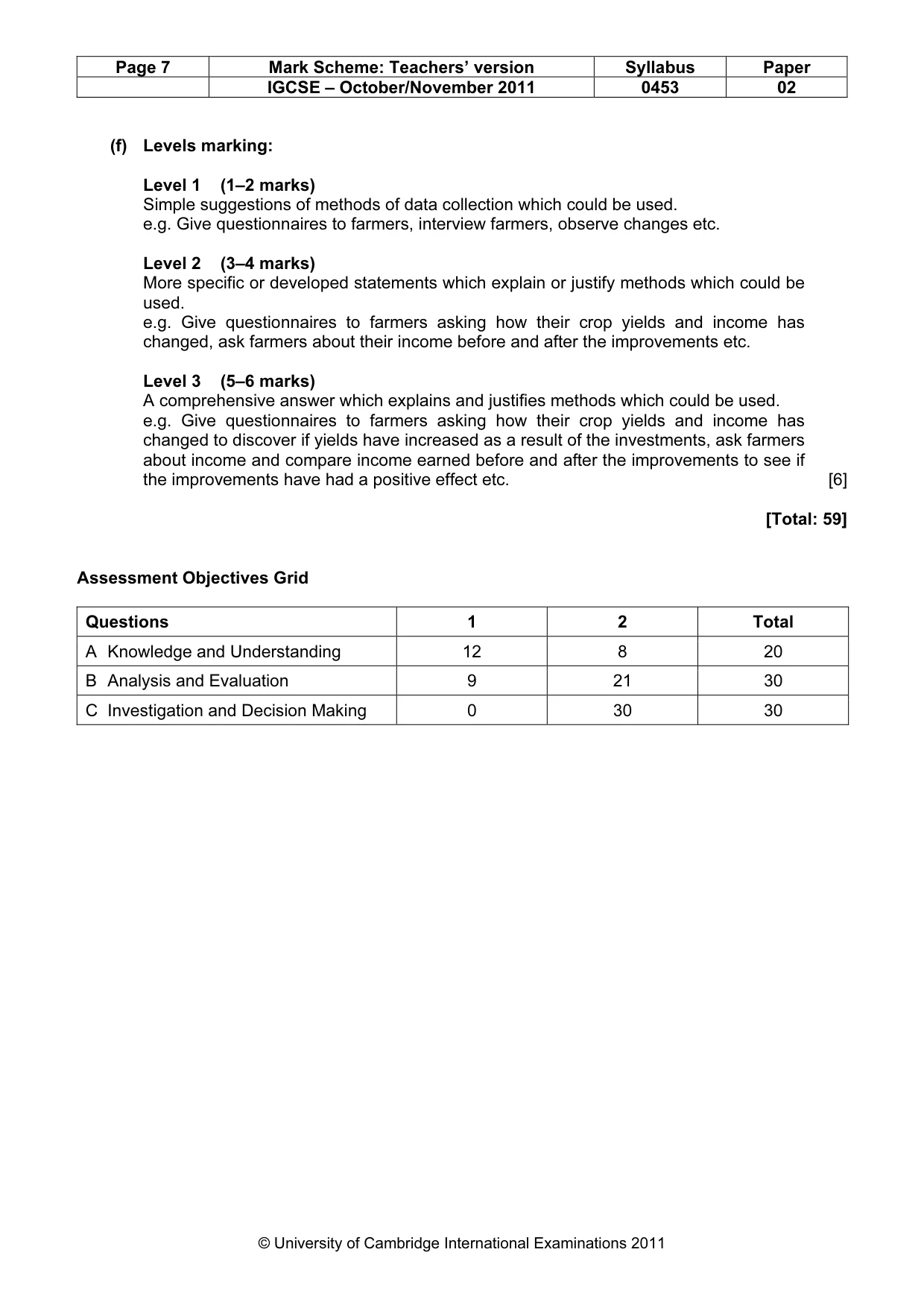 Mark scheme, page 7 of 7