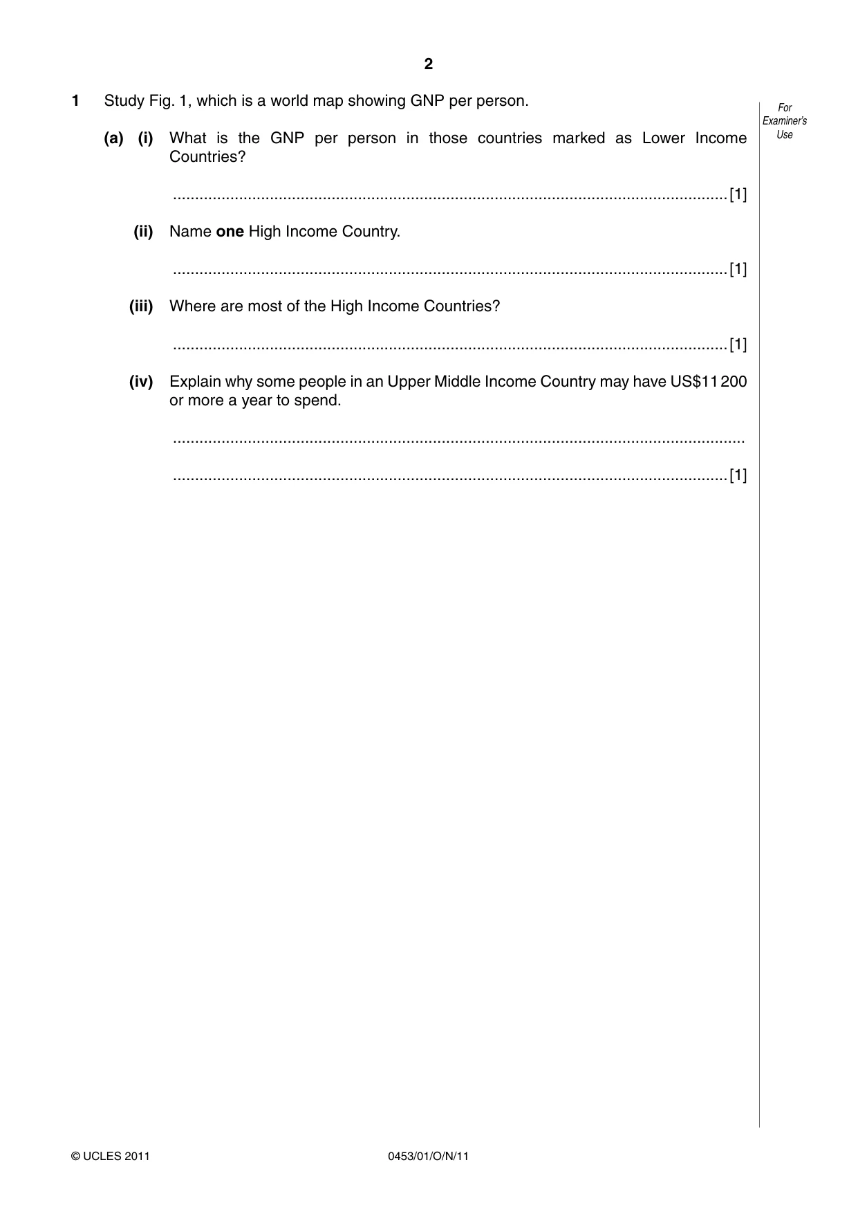 Cambridge IGCSE Development Studies 0453 2011 Oct/Nov Paper 1 · Variant 1 question paper, page 2 of 20