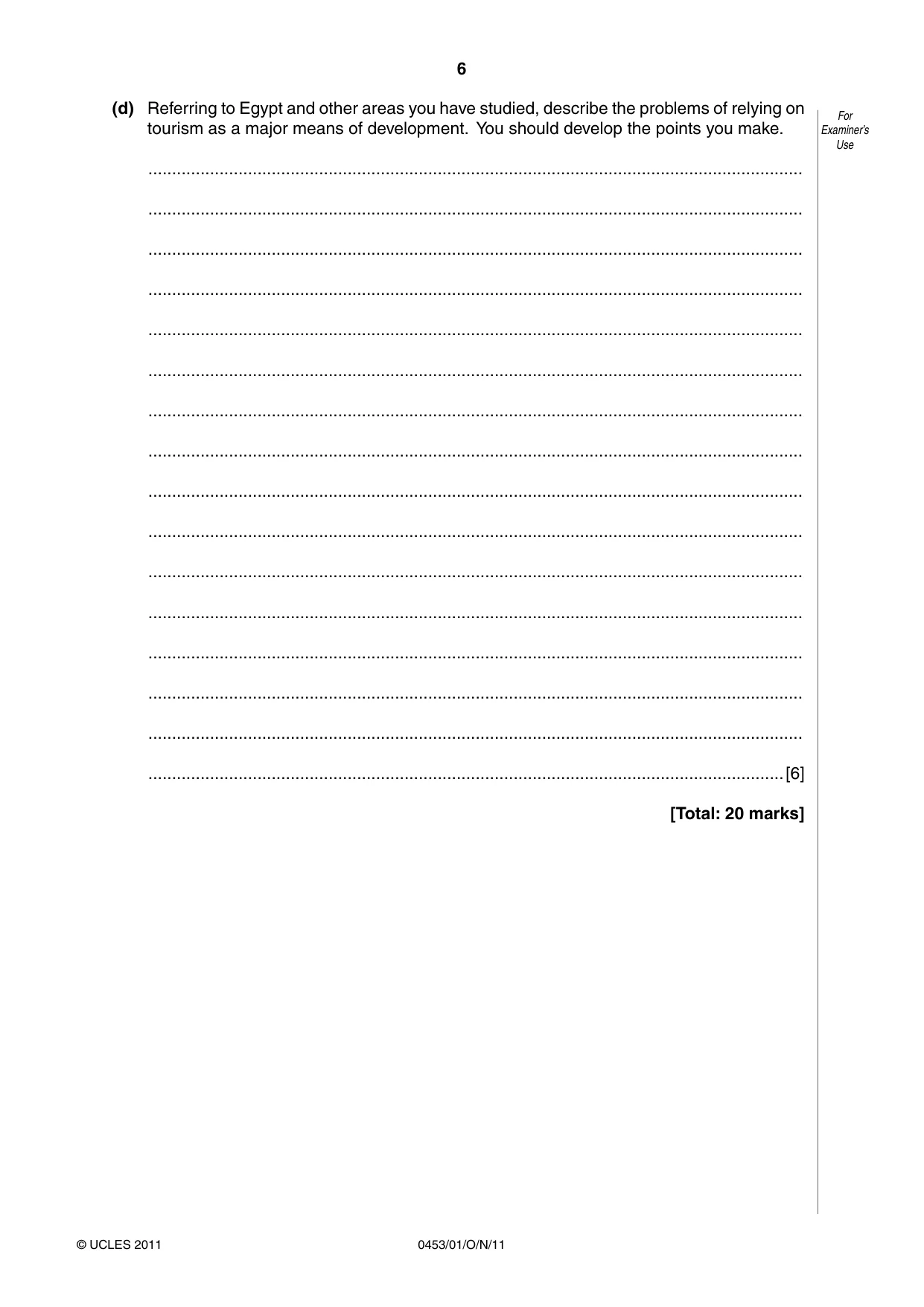 Cambridge IGCSE Development Studies 0453 2011 Oct/Nov Paper 1 · Variant 1 question paper, page 6 of 20