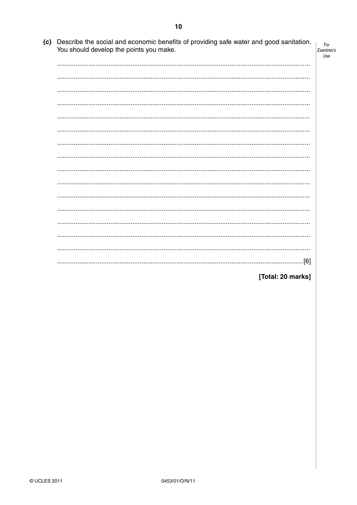 Cambridge IGCSE Development Studies 0453 2011 Oct/Nov Paper 1 · Variant 1 question paper, page 10 of 20