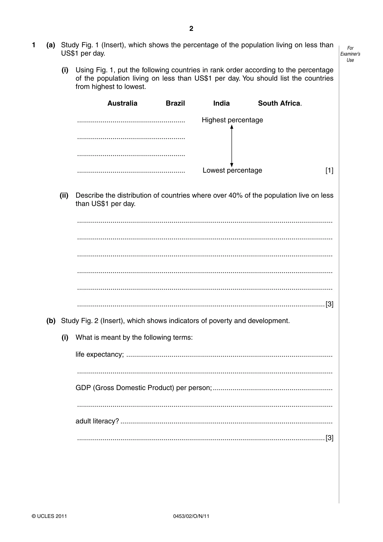 Cambridge IGCSE Development Studies 0453 2011 Oct/Nov Paper 2 · Variant 1 question paper, page 2 of 16