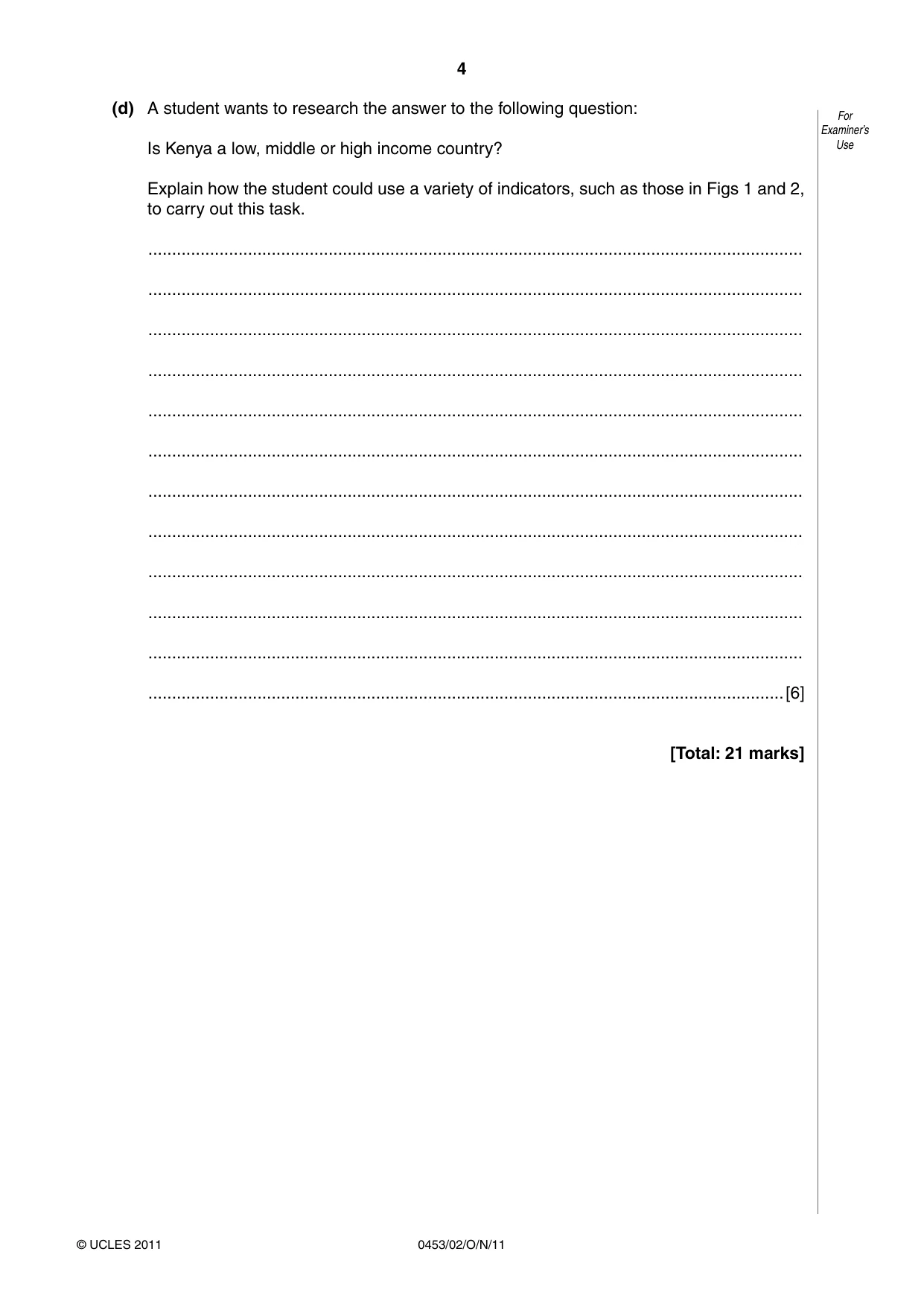 Cambridge IGCSE Development Studies 0453 2011 Oct/Nov Paper 2 · Variant 1 question paper, page 4 of 16
