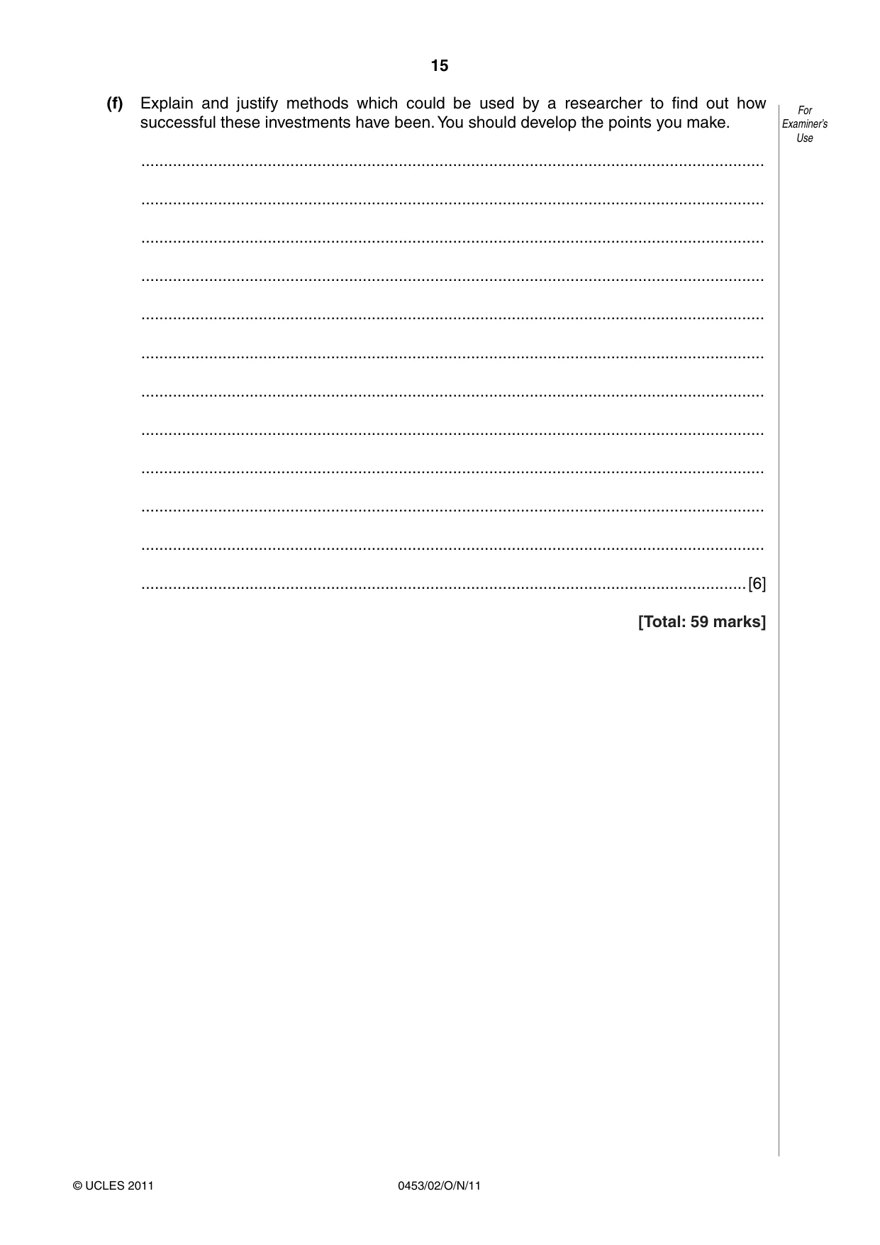Cambridge IGCSE Development Studies 0453 2011 Oct/Nov Paper 2 · Variant 1 question paper, page 15 of 16