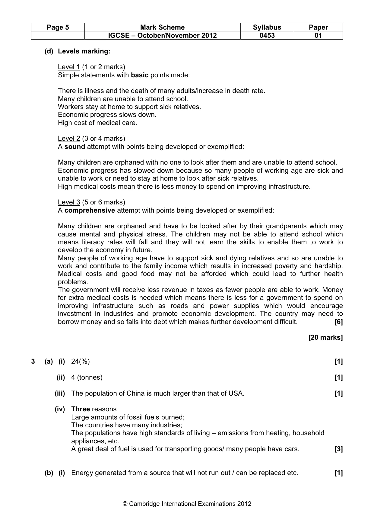 Mark scheme, page 5 of 9
