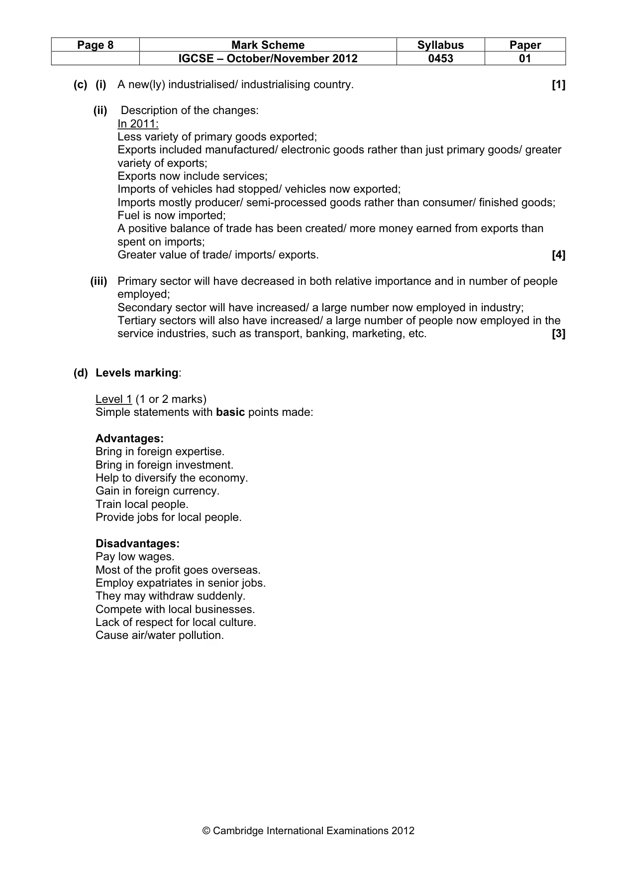 Mark scheme, page 8 of 9