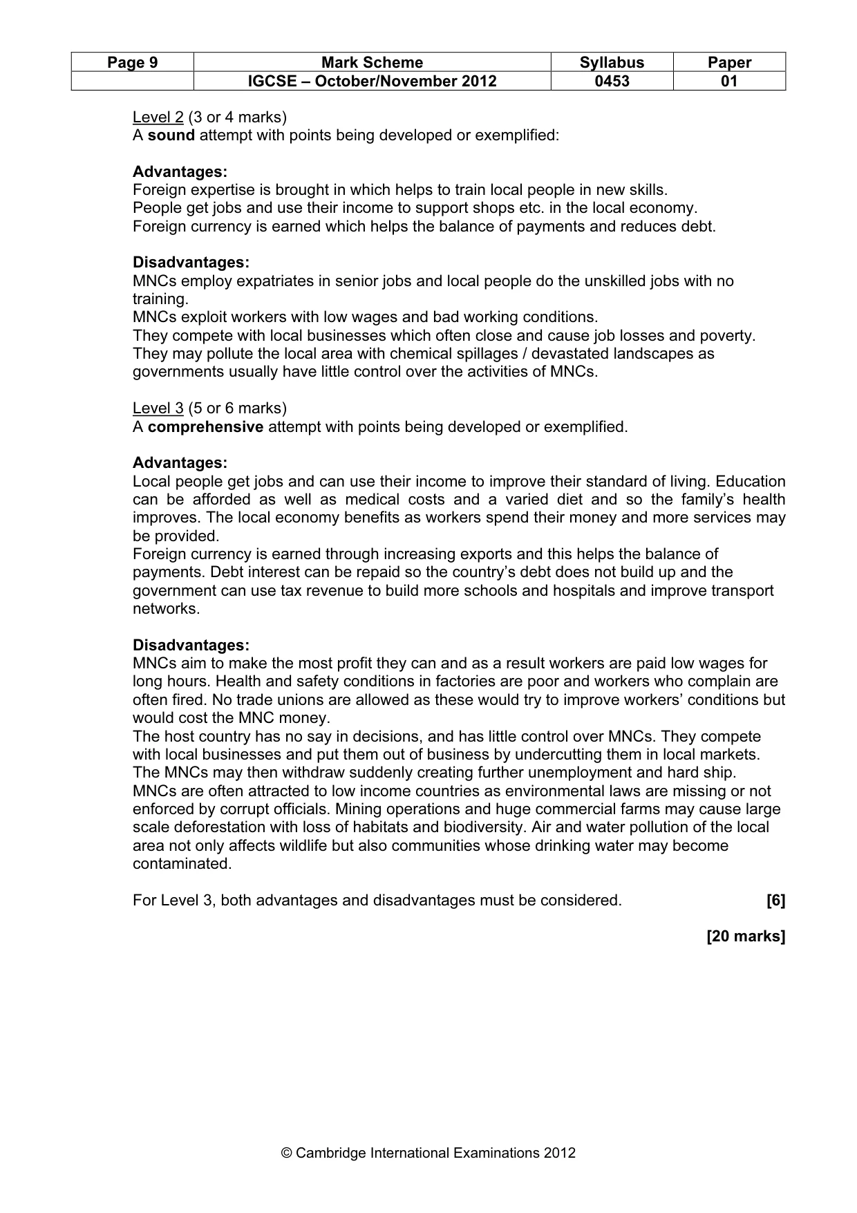 Mark scheme, page 9 of 9