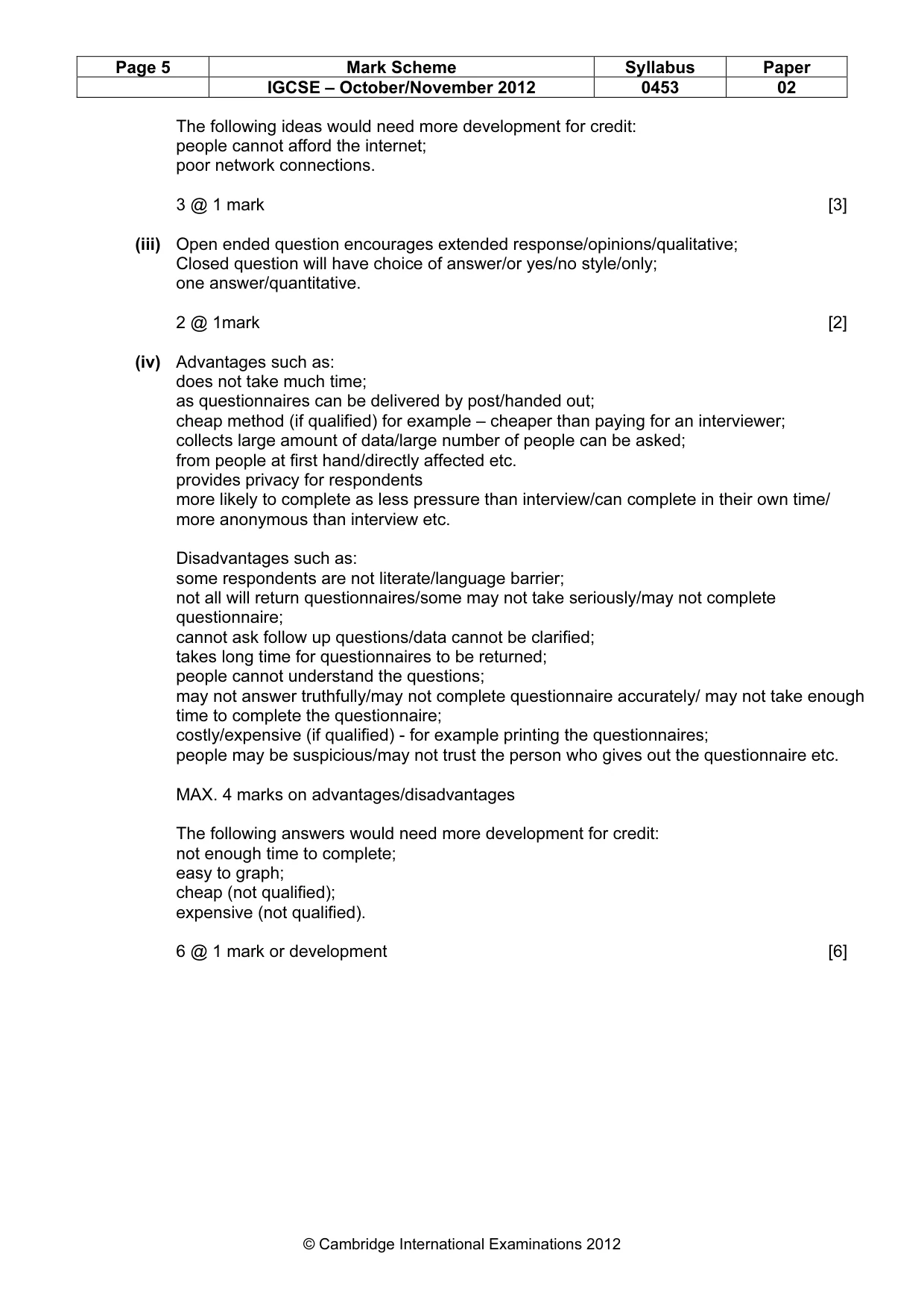 Mark scheme, page 5 of 9