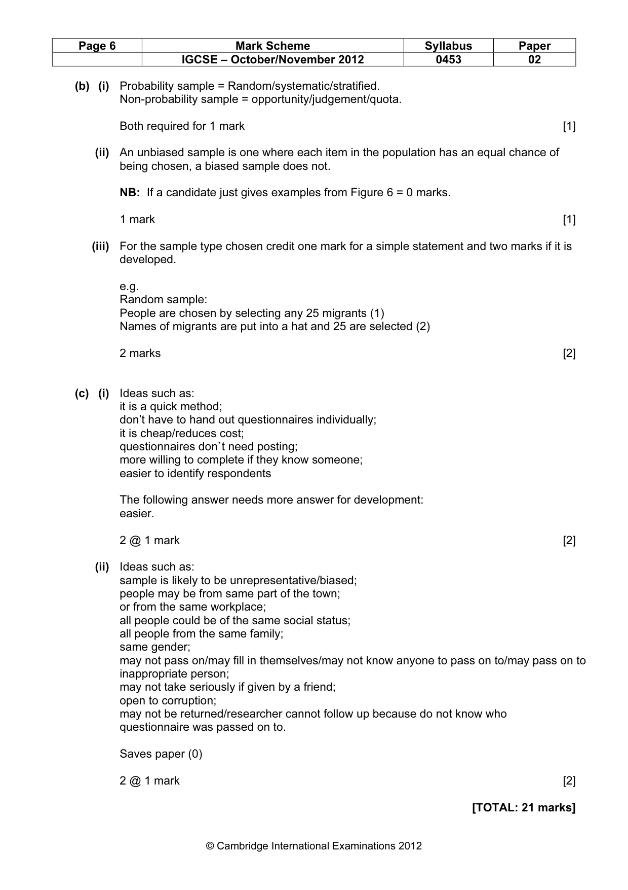 Mark scheme, page 6 of 9