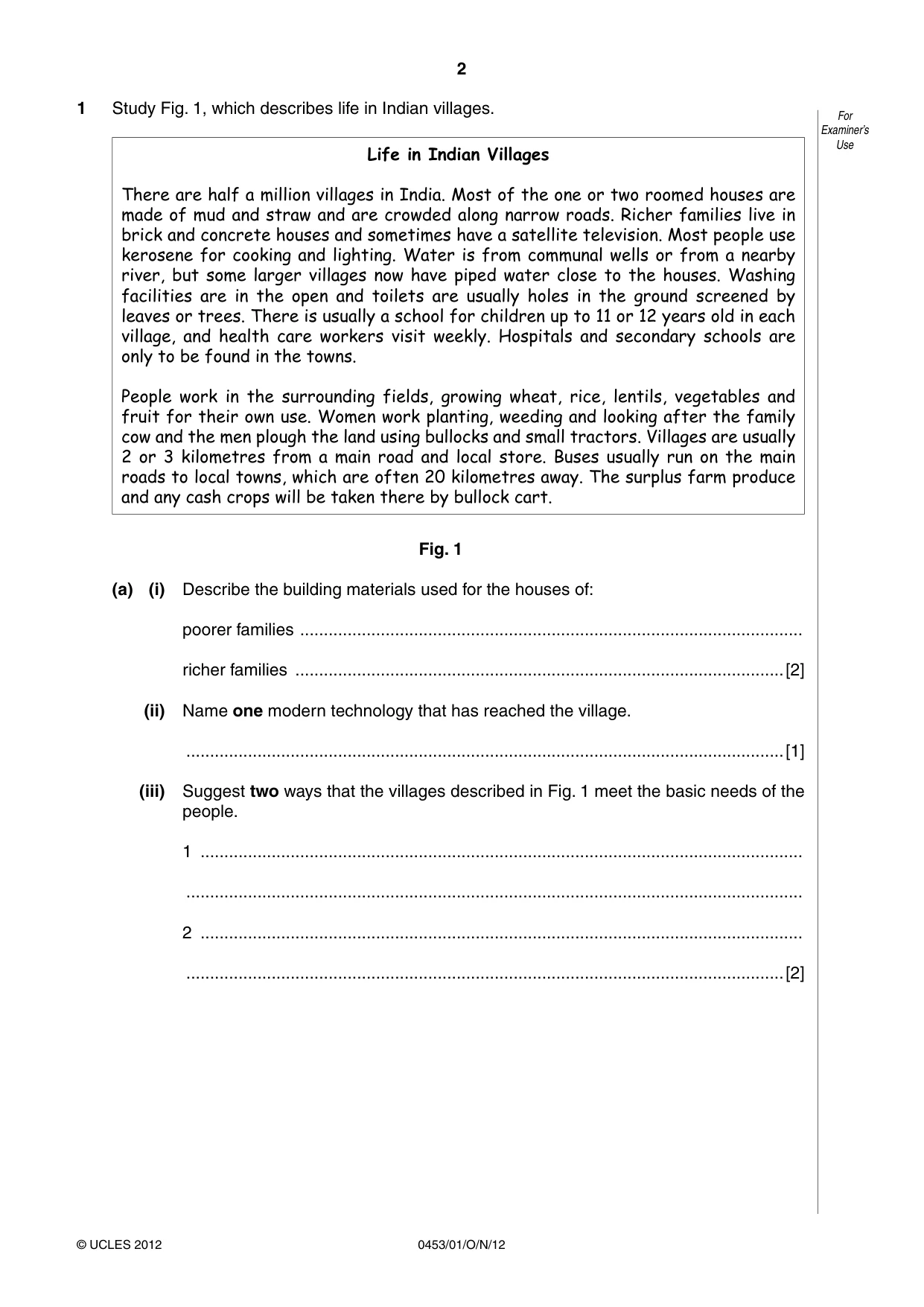 Cambridge IGCSE Development Studies 0453 2012 Oct/Nov Paper 1 · Variant 1 question paper, page 2 of 20