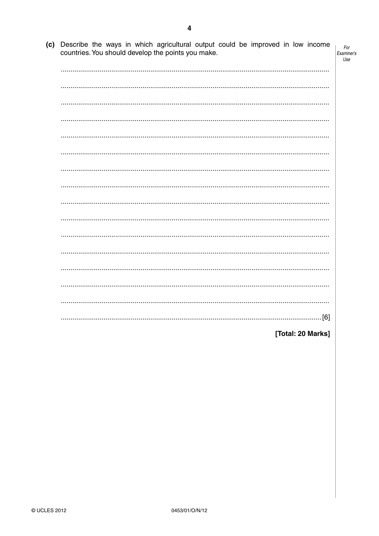Cambridge IGCSE Development Studies 0453 2012 Oct/Nov Paper 1 · Variant 1 question paper, page 4 of 20