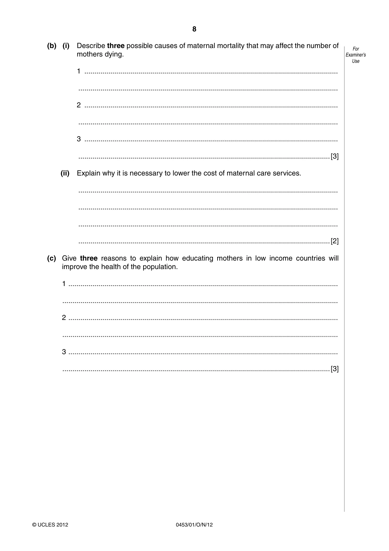 Cambridge IGCSE Development Studies 0453 2012 Oct/Nov Paper 1 · Variant 1 question paper, page 8 of 20