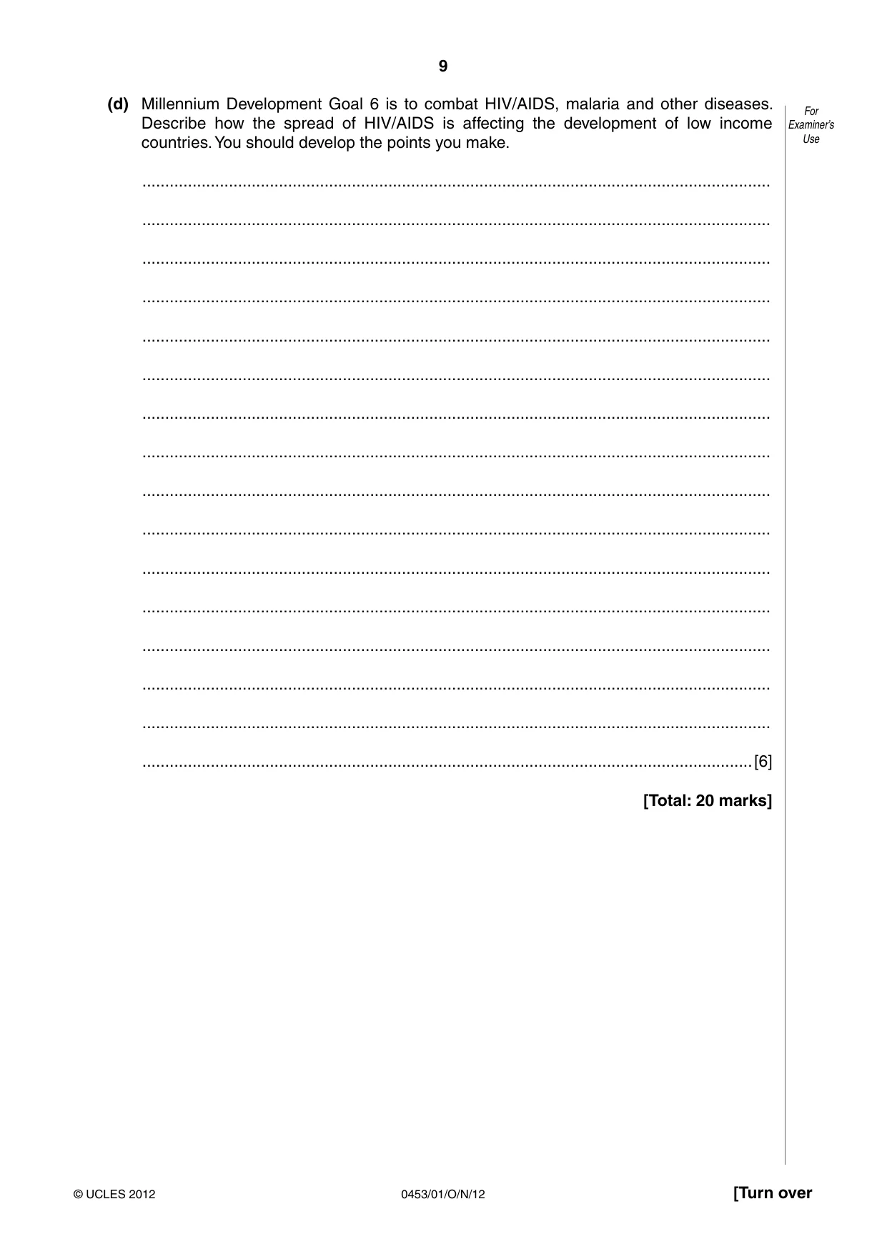 Cambridge IGCSE Development Studies 0453 2012 Oct/Nov Paper 1 · Variant 1 question paper, page 9 of 20