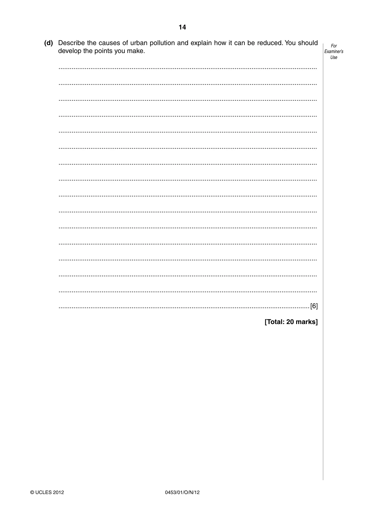 Cambridge IGCSE Development Studies 0453 2012 Oct/Nov Paper 1 · Variant 1 question paper, page 14 of 20